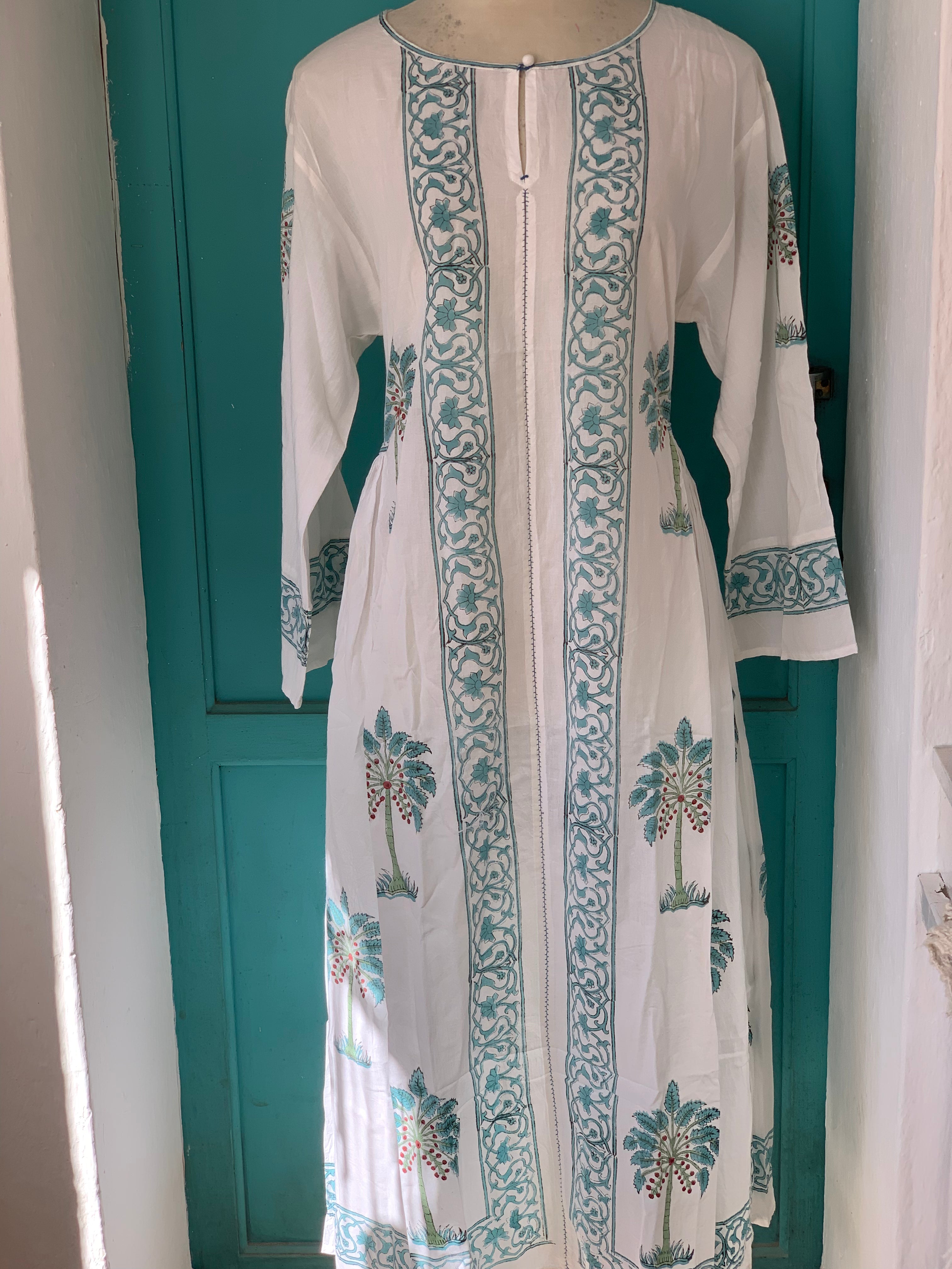 Handmade Mughal Block Print Dress – Traditional Indian Cotton Kaftan for Women | Perfect for Festivals, Weddings & Boho Chic Outfits