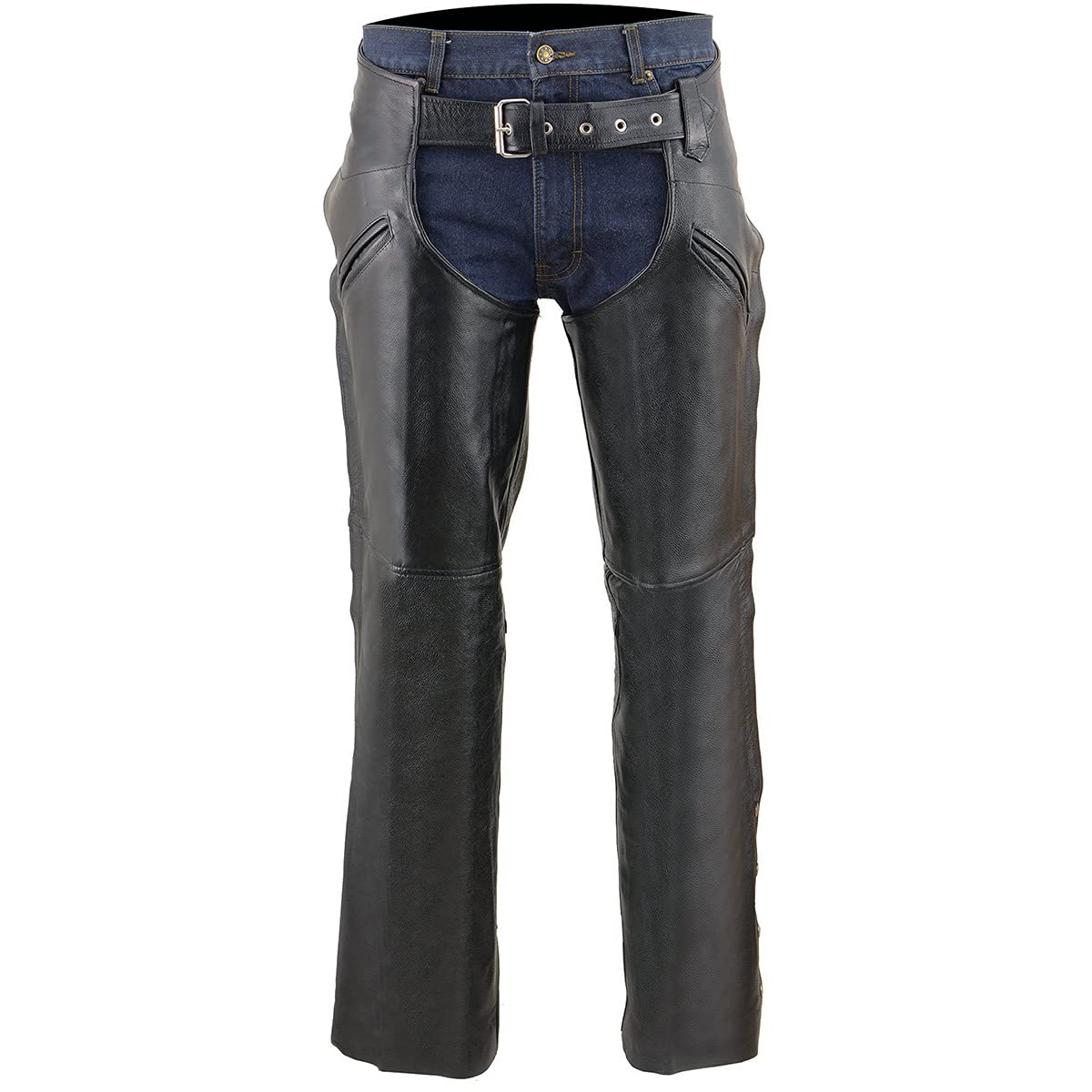 Milwaukee Leather Men's Black Premium Motorcycle Riding Chaps with Slash Pockets & Mesh Lining - LKM5710 | Durable Protection for Harley, Cruiser & Touring Bikes