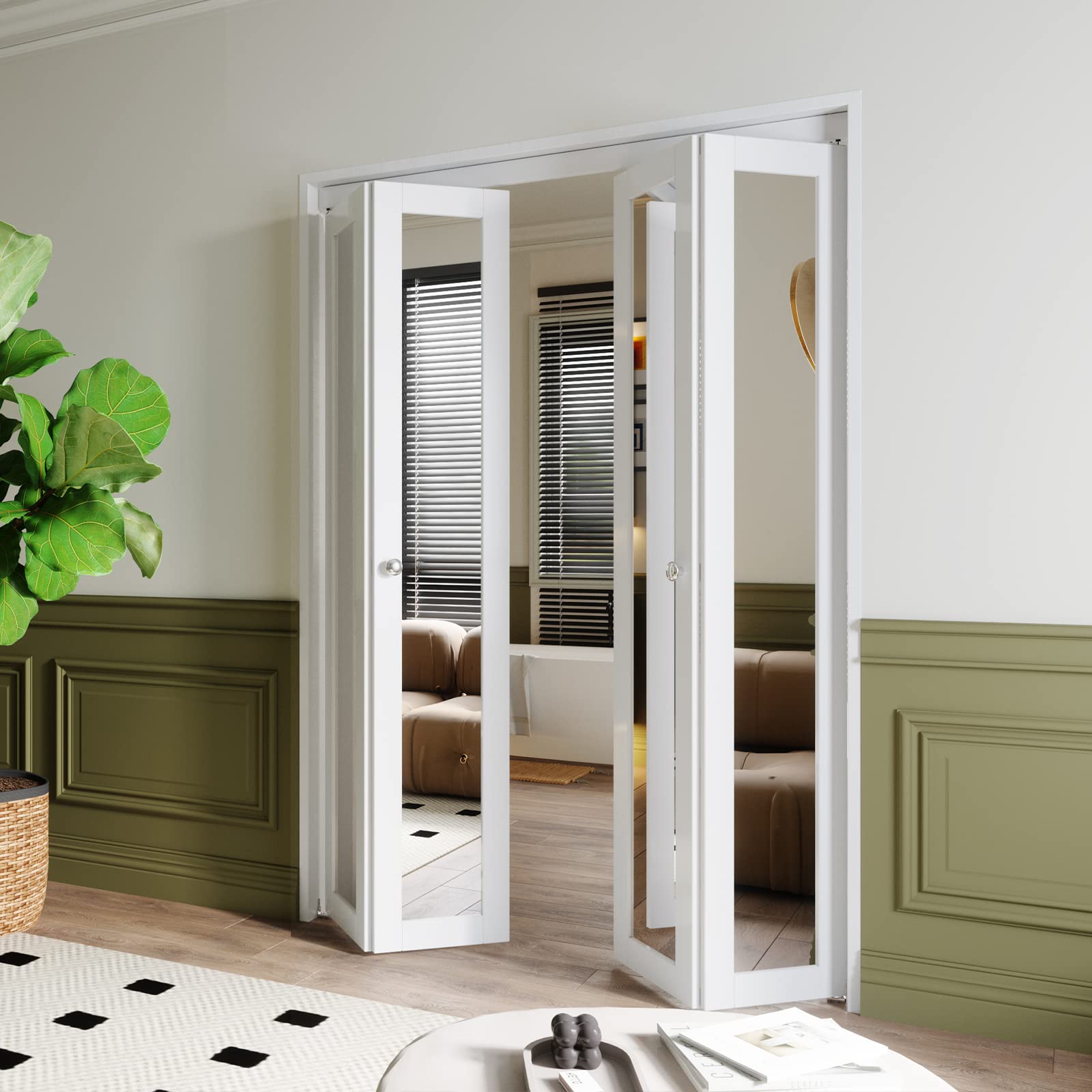 Barner Home White MDF Bi-Fold Closet Doors with Mirror - 30x80 Inches Interior Folding Door with Hardware Kit | Perfect for Bedrooms, Walk-In Closets & Space-Saving Solutions