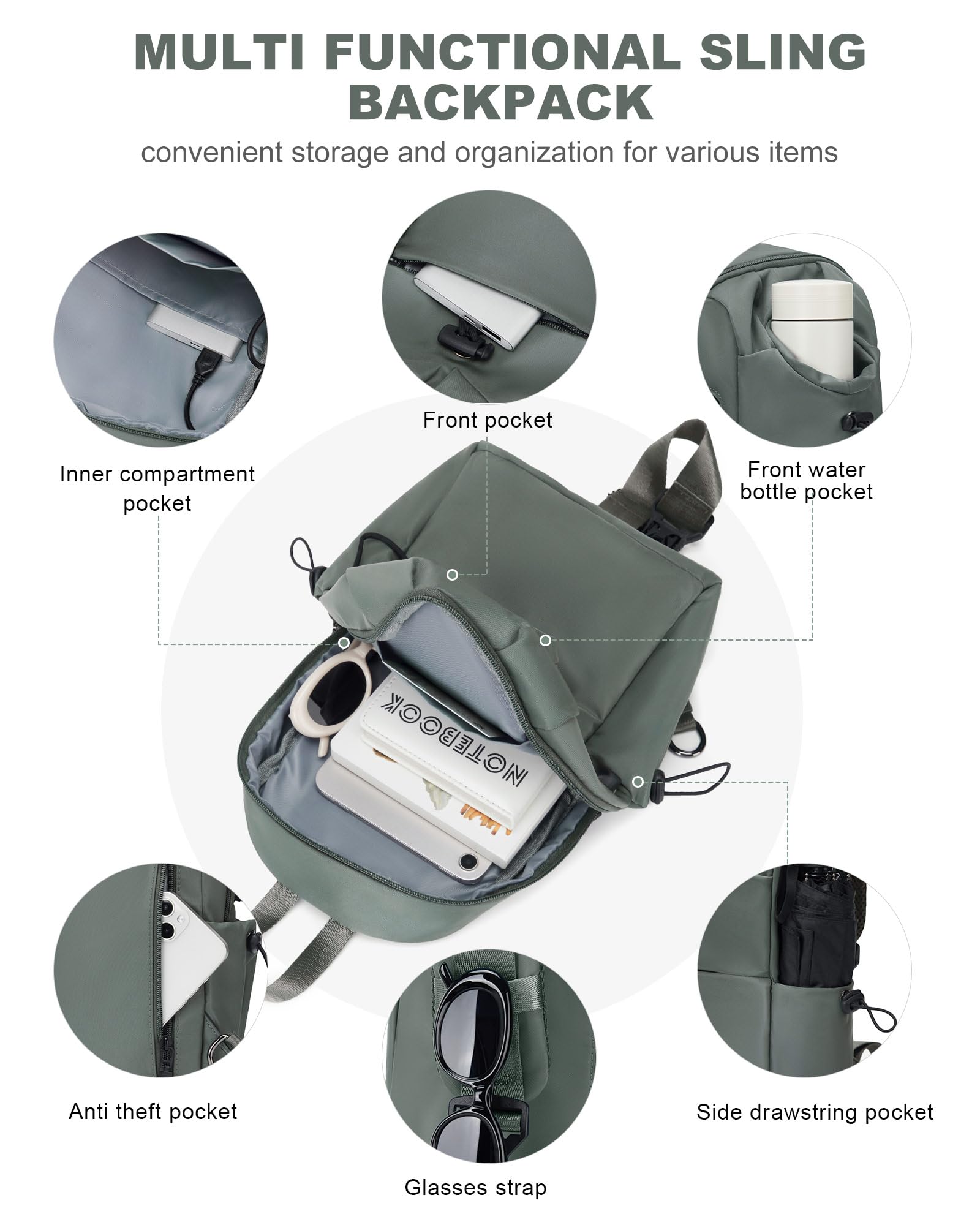 SEAFEW Tactical Sling Backpack for Men - Green Anti-Theft Crossbody Shoulder Bag, Compact Chest Pack for Motorcycle Riding, Travel, Hiking & Outdoor Sports | Perfect for Commuting, Gym, Cycling & Everyday Use