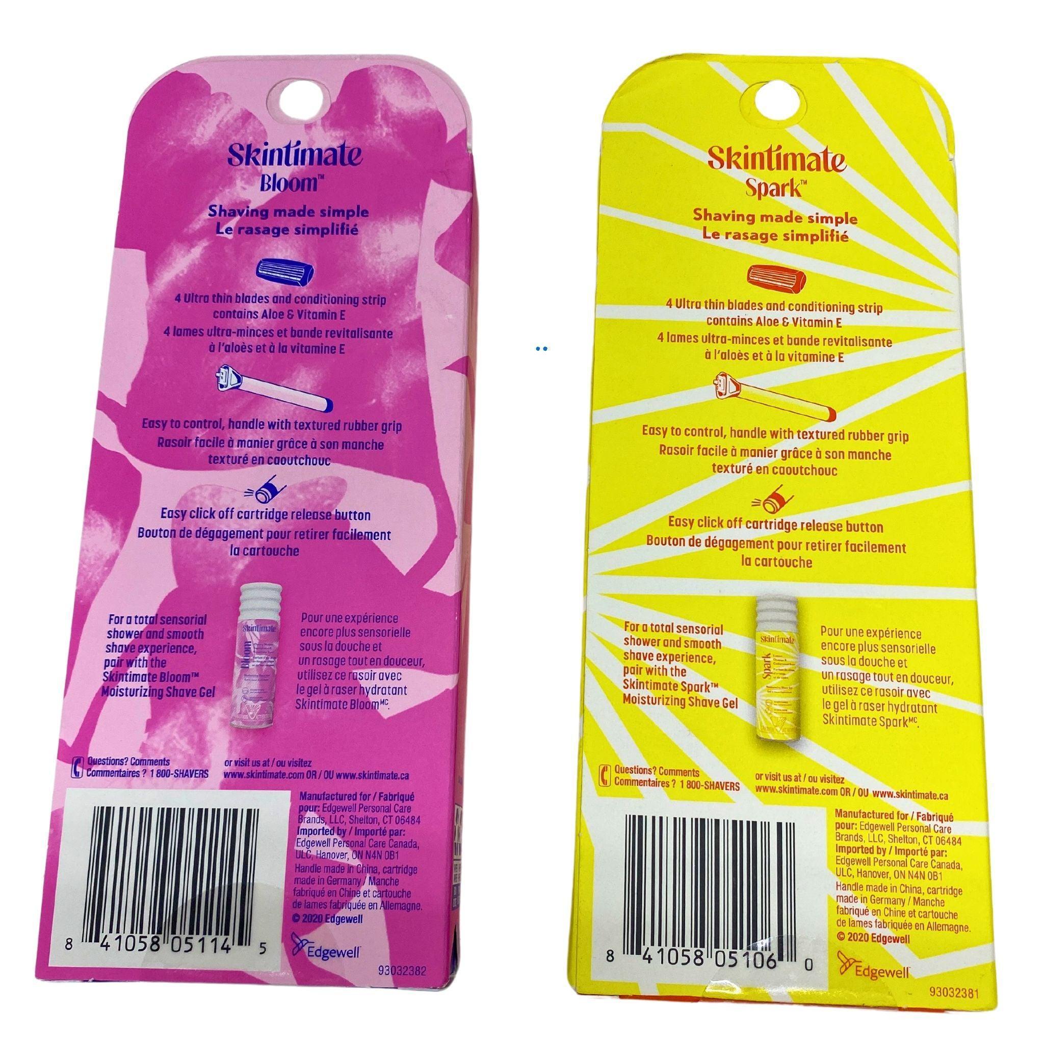 Skintimate Bloom & Spark Mix Women's Razor - 4 Blades, 2x Cartridges (50 Pcs Lot) - Smooth Skin & Precise Hair Removal for Shower, Travel & Daily Grooming