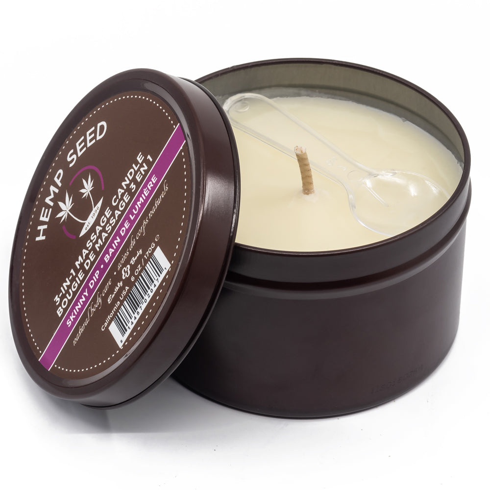 Earthly Body Hemp Seed 3-in-1 Massage Candle - Skinny Dip Scent | Relaxing Aromatherapy, Moisturizing Body Oil & Romantic Gift for Couples | Perfect for Spa Nights, Date Nights & Self-Care Rituals