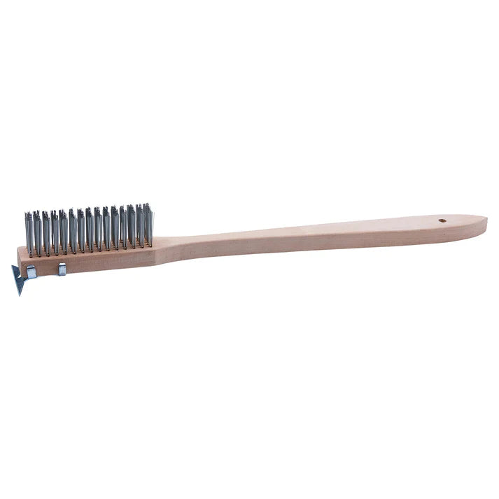 Winco 20 Scratch Brush with Heavy Duty Wire Bristles & Built-in Scraper - Ideal for Rust Removal, Grill Cleaning & Surface Preparation