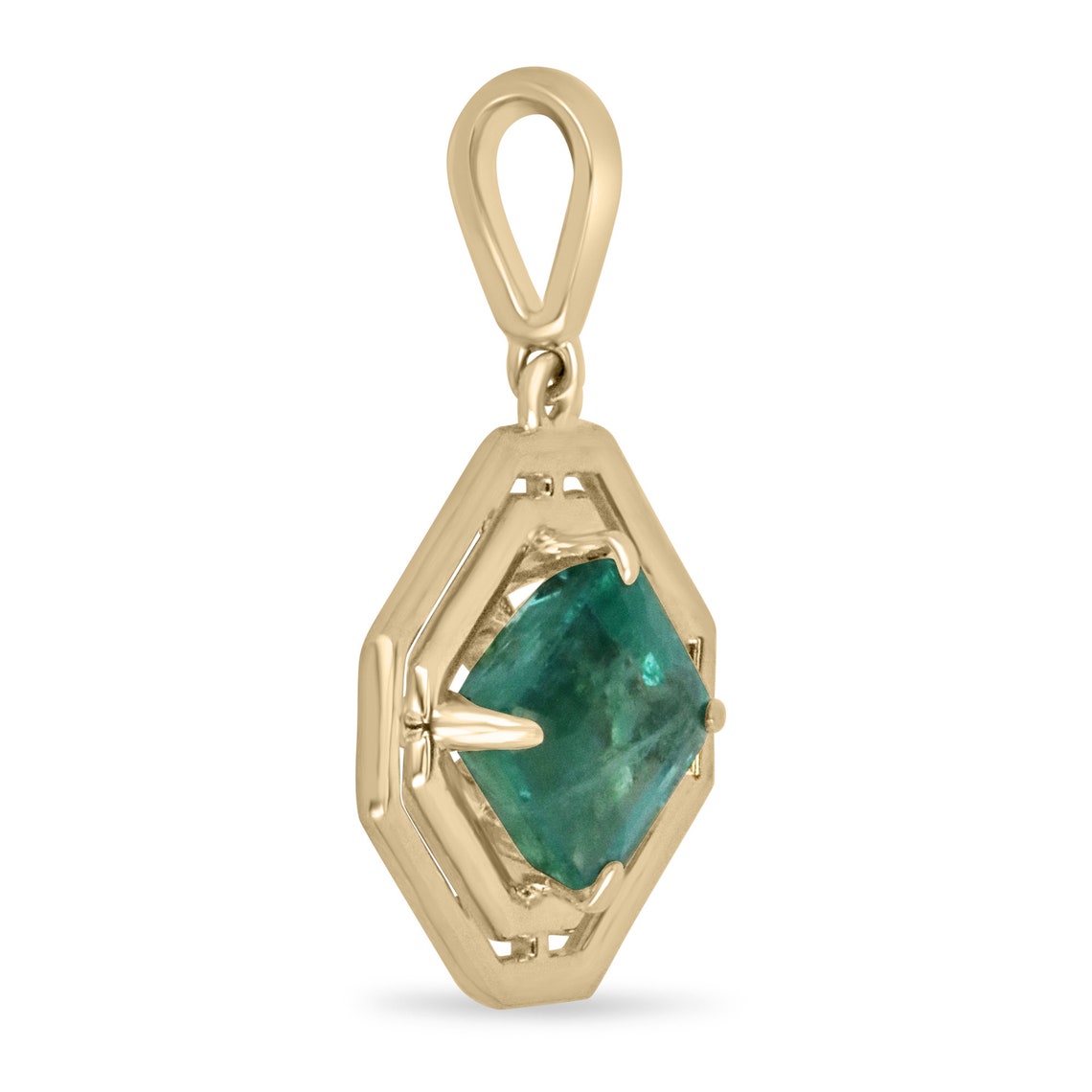 2.30ct 14K Gold Geometric Emerald Asscher Cut Solitaire Pendant for Men & Women - Elegant Unisex Necklace for Weddings, Anniversaries & Special Occasions