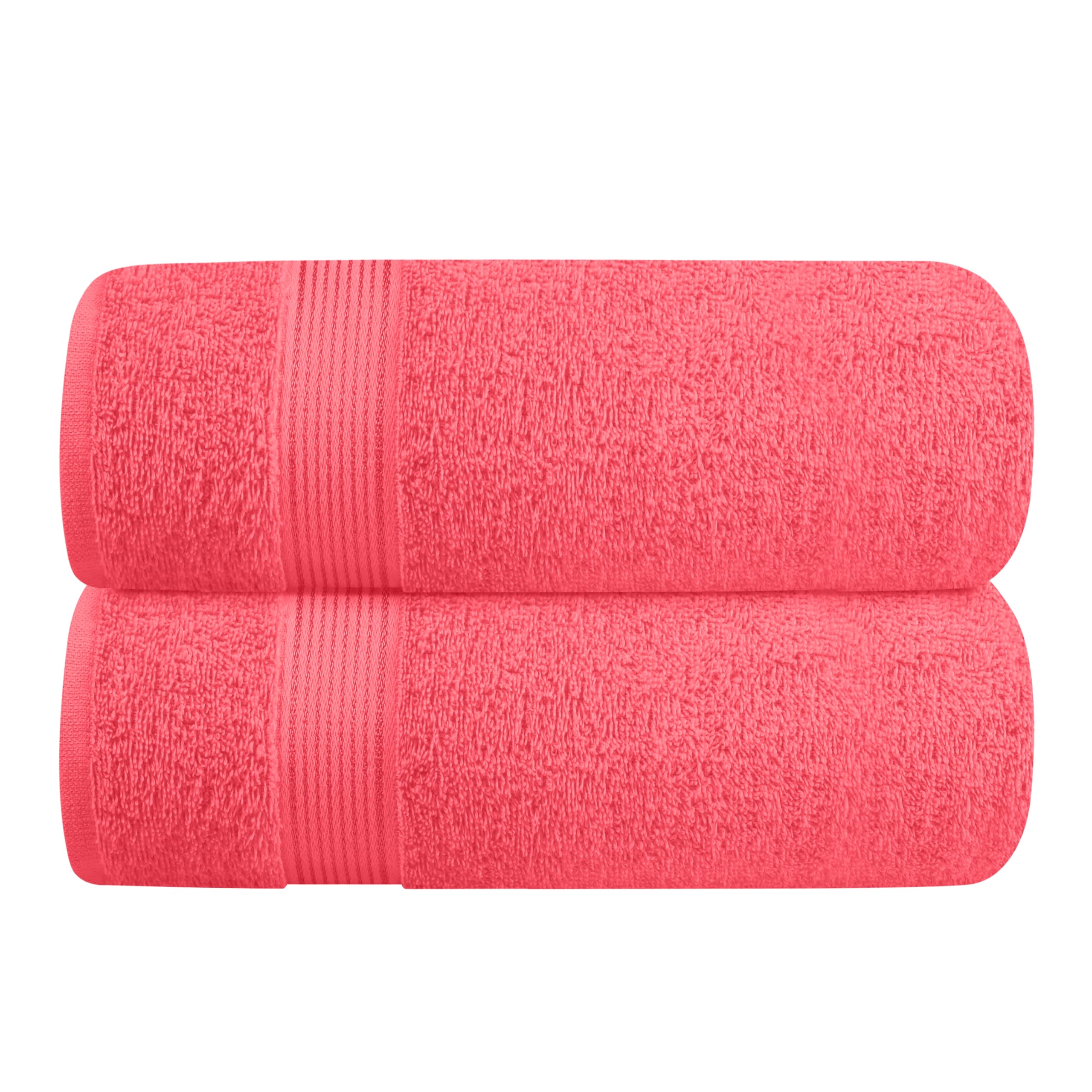Belizzi Home 2 Pack Oversized Cotton Bath Towels 28x55 Inches - Ultra Absorbent, Quick Dry & Lightweight - Large Bath Towel Set for Gym, Travel, Camp, Pool, Beach & Spa - Coral Orange