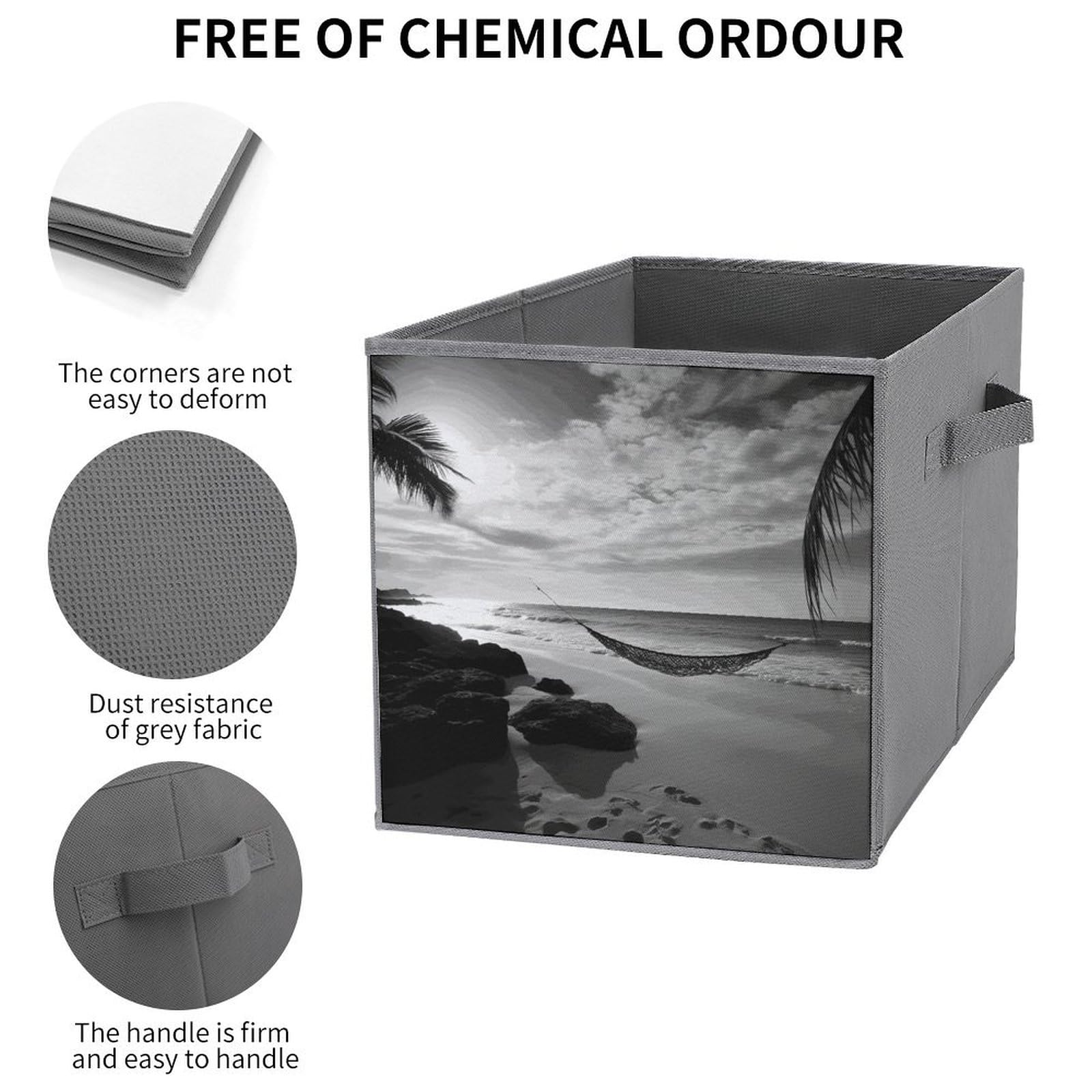 Collapsible Storage Bins with Handles - Black and White Beach Pattern Foldable Storage Boxes for Shelves, Closet & Home Organization | Multi-Purpose Storage Baskets for Bedroom, Bathroom, Laundry & Beach Trips