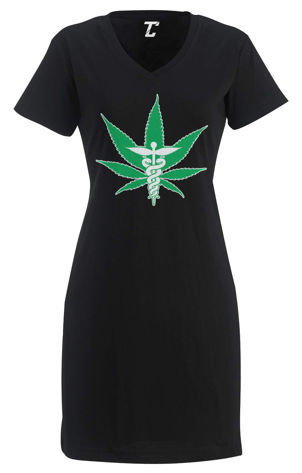 Tcombo Medical Marijuana Women's Nightshirt - Comfortable Weed Pot Medicinal Sleepwear for Relaxation & Pain Relief - Perfect for Lounging, Sleeping & Herbal Therapy Sessions
