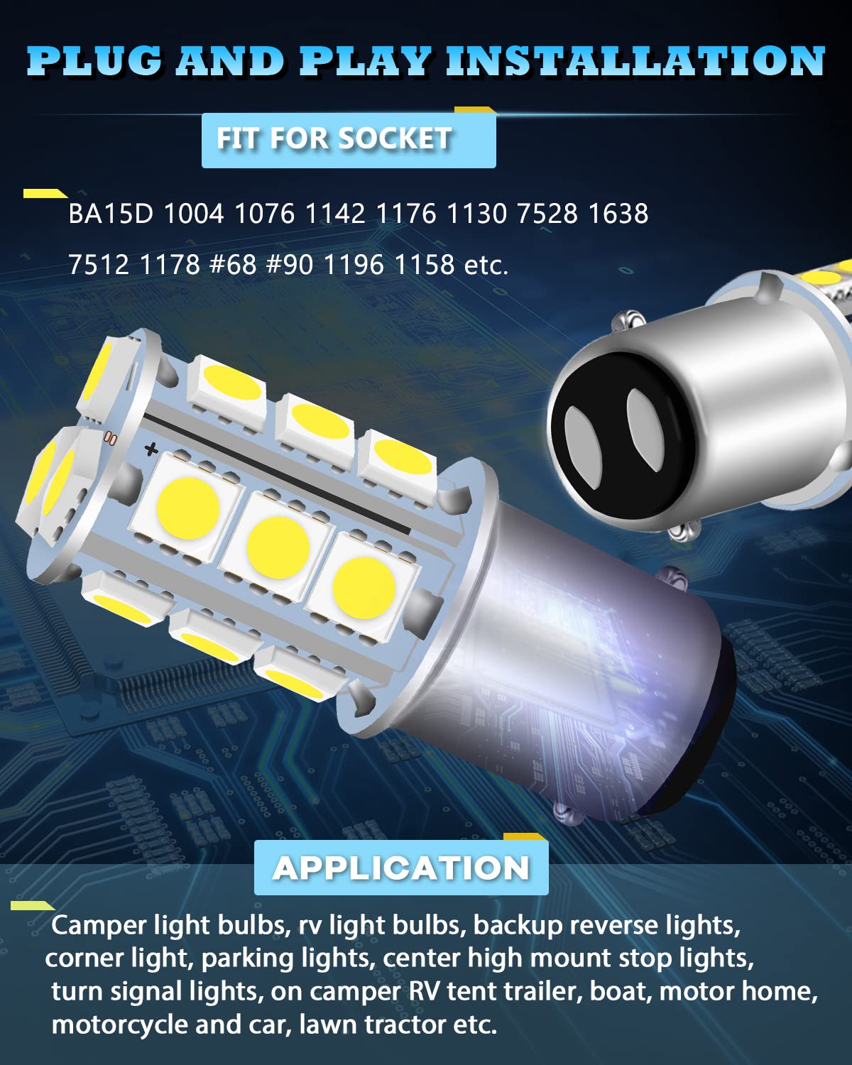 UNXMRFF Super Bright 1142 BA15D LED Bulbs - 1178 LED 5050 18-SMD White 1076 Bulb Replacement for 12V RV, Travel Trailer, Boat & Camper Interior Lights (Pack of 10) - Perfect for Ceiling Dome Lighting, Nighttime Visibility & Energy-Efficient Illumination