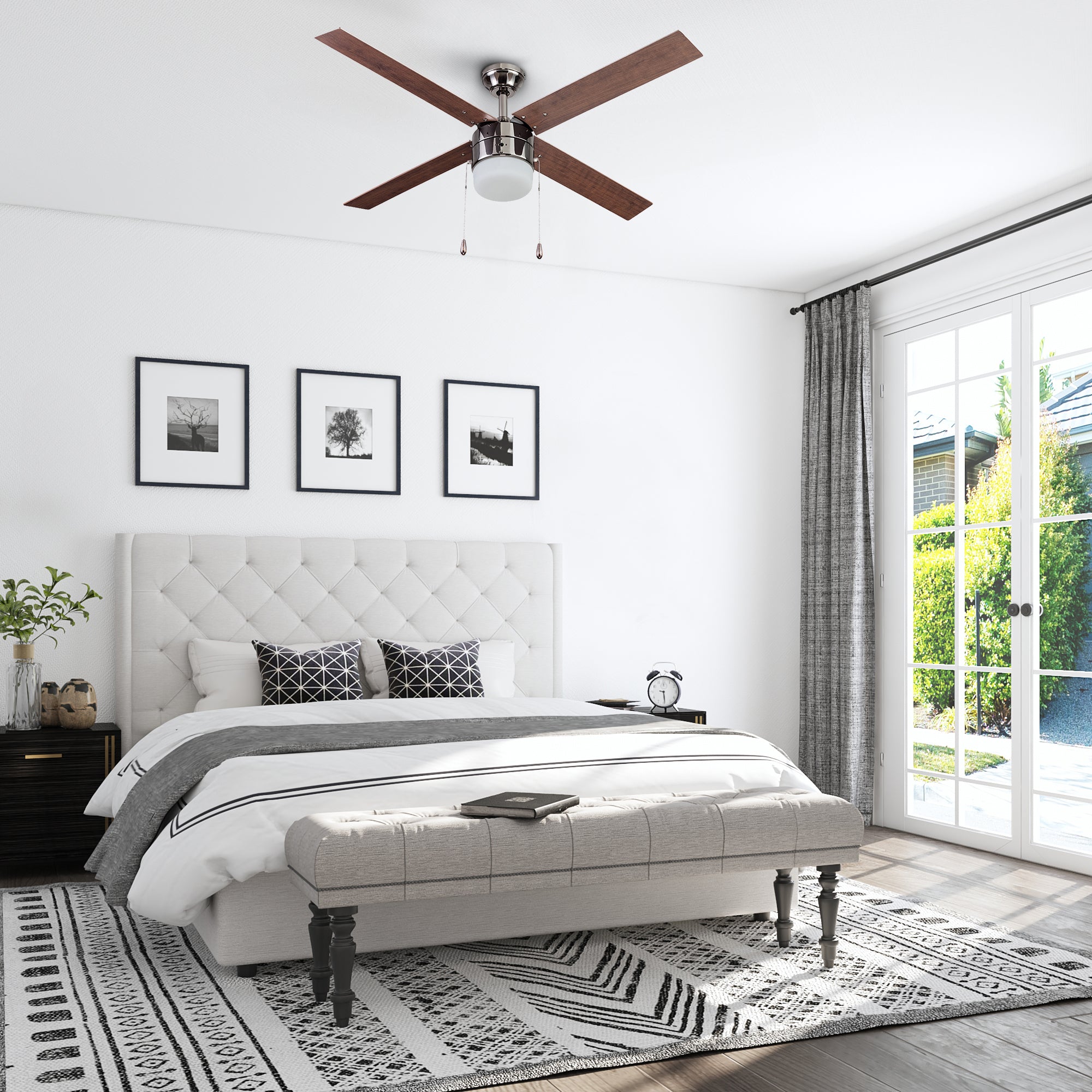 52 Inch Gun Metal Ceiling Fan with Pull Chain - Modern Industrial Style for Living Room, Bedroom, and Office Cooling