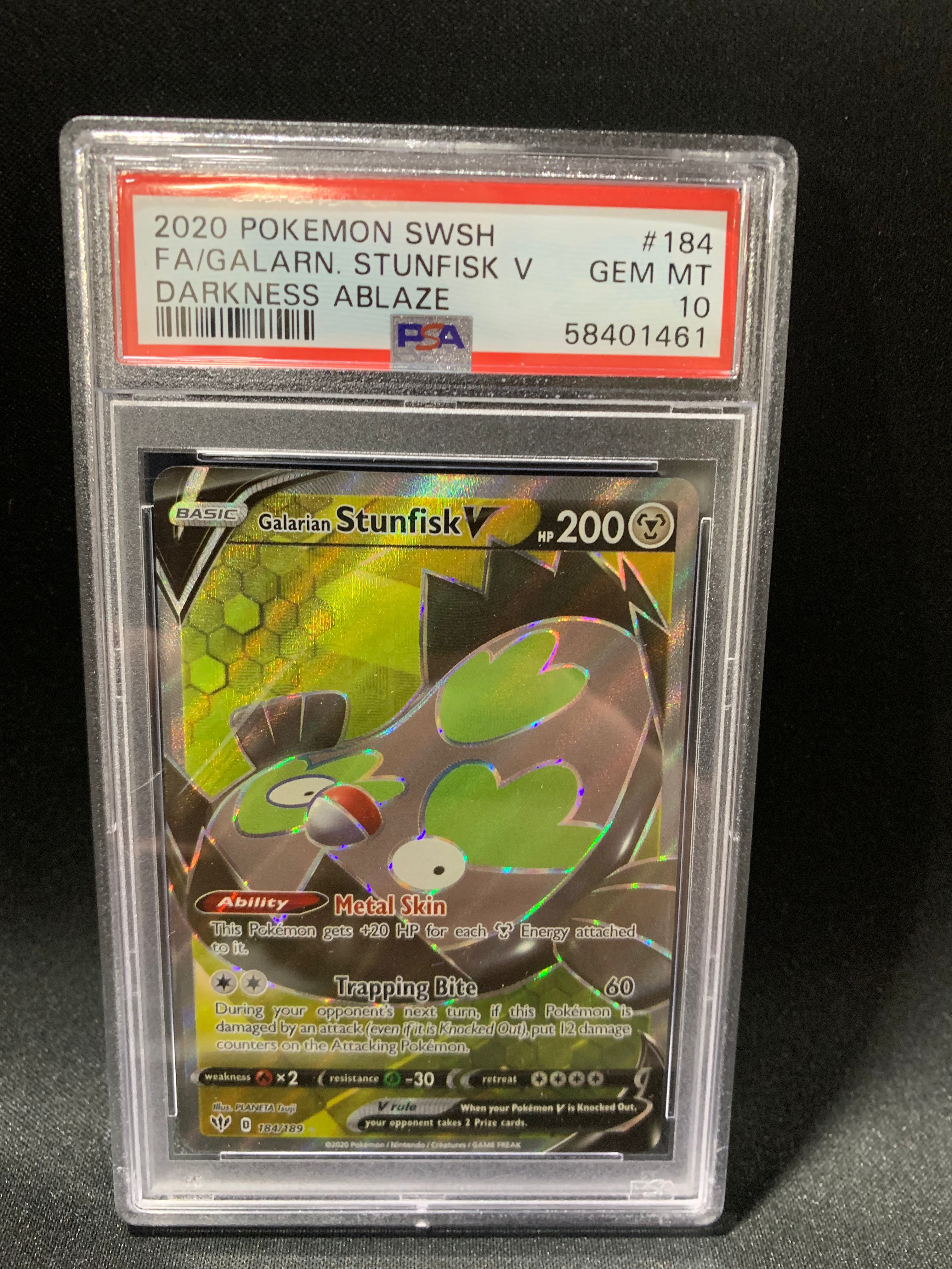 2020 Pokemon Sword & Shield Darkness Ablaze FA/Galar Stunfisk V #184 PSA GEM MT 10 - Rare Trading Card for Collectors & Competitive Play