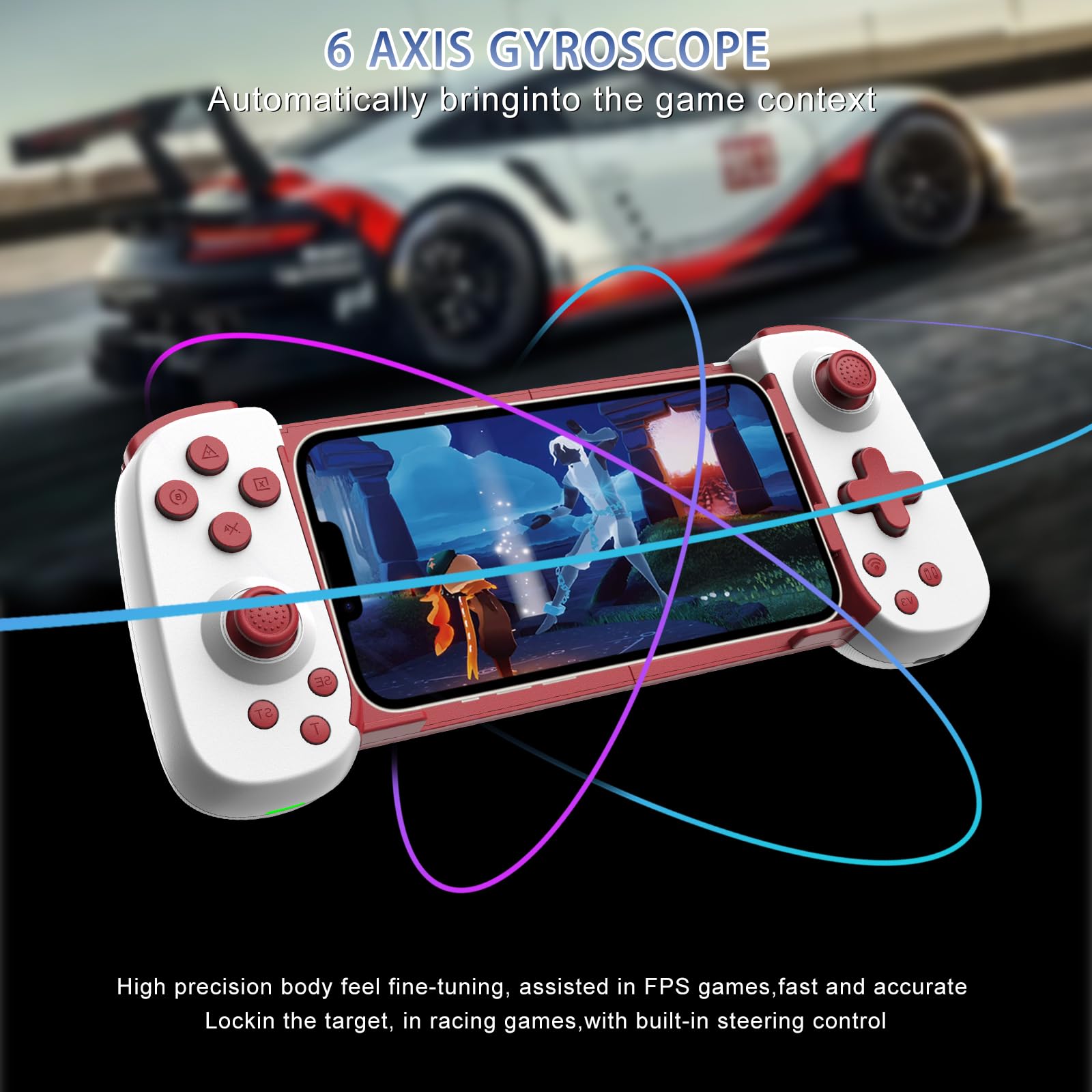 Wireless Bluetooth Game Controller for iPhone 15/Android/PC/iPad/Tablet/Switch/PS4 - MFi Certified, 6-Axis Gyro, Dual Vibration Motors, Turbo Function - Compatible with PS5/Xbox/Cloud Gaming - Perfect for Mobile Gaming, Console Streaming & Arcade Games