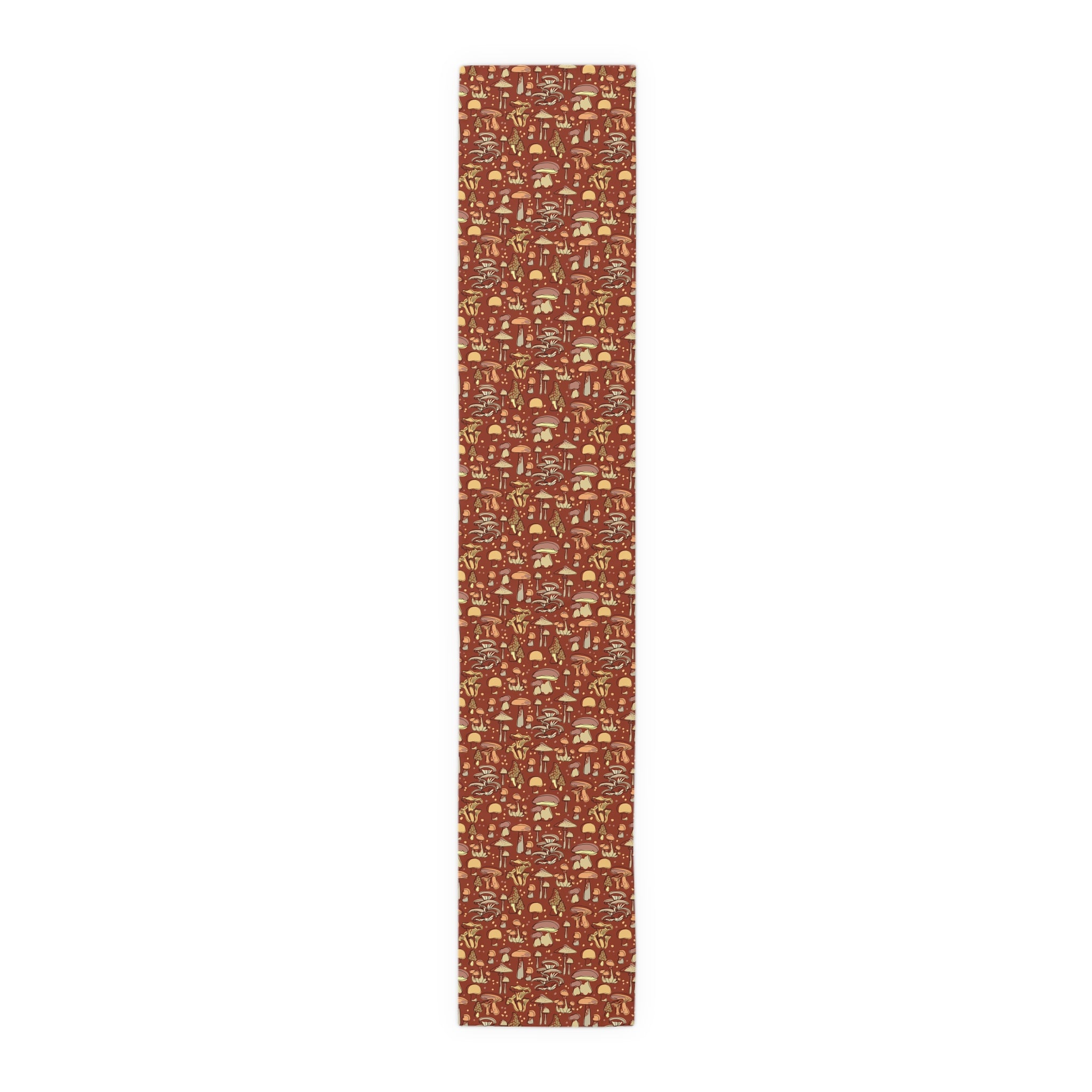 Stylish Cotton or Polyester Table Runner with Groovy Brown Mushroom Print - 2 Size Options for Dining & Kitchen Decor