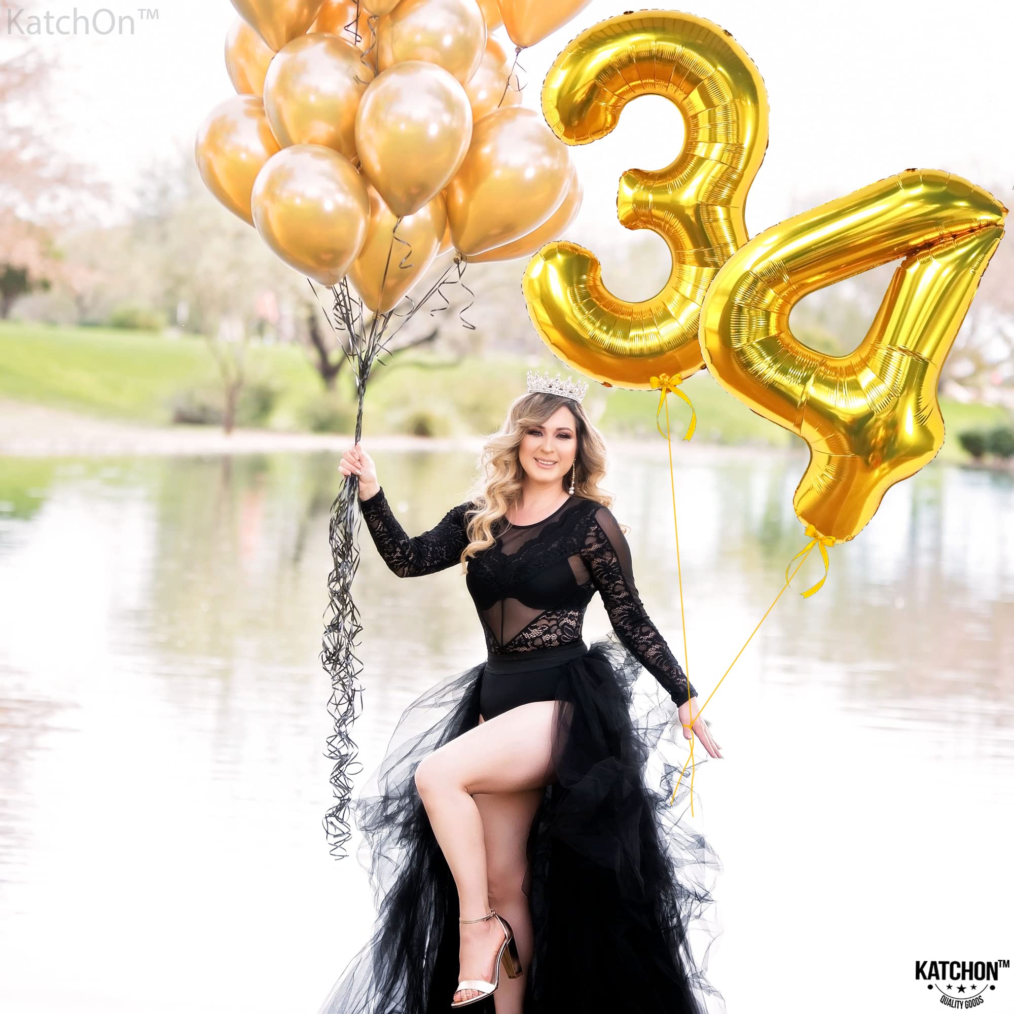 KatchOn Giant Gold 34 Balloon Numbers - 40 Inch Large Foil Balloons for Birthday Party Decorations | 34th Birthday Decor for Women & Men | Anniversary Celebration, Photo Backdrop, Graduation, Baby Shower Decorations