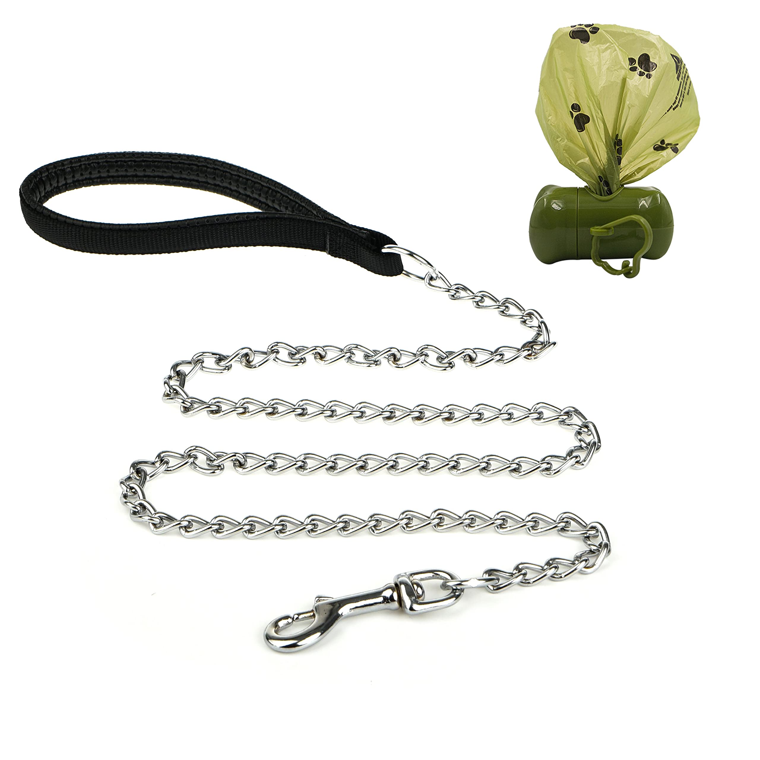 Heavy Duty Dog Leash - 4FT/6FT Strong Metal Chain Leash with Comfortable Handle for Medium & Large Dogs | Enhanced Safety & Comfort | Fits Pet Collars | Perfect for Walking, Training & Outdoor Adventures (6FT)