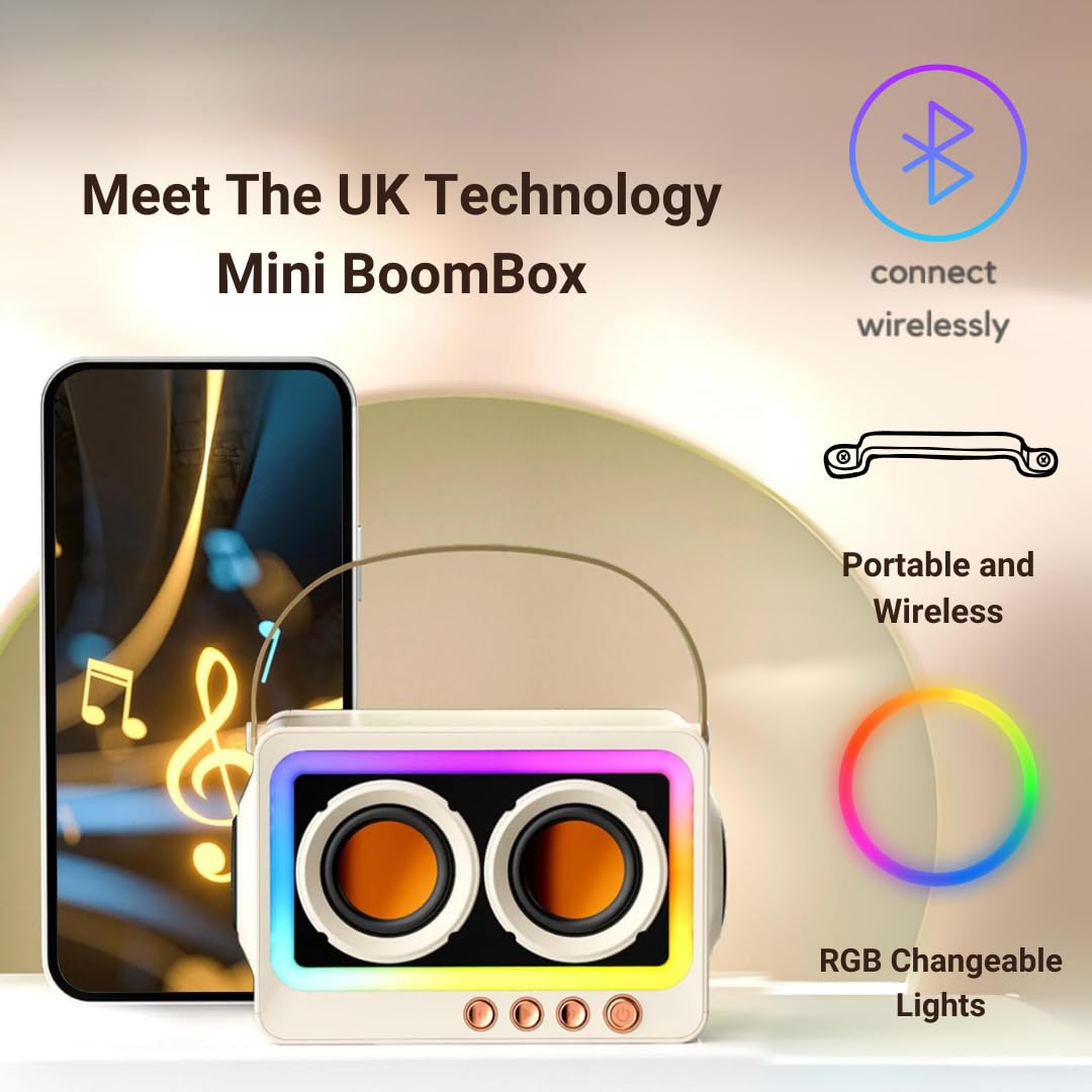 UK Technology Portable Bluetooth Speaker with LED Lights - Wireless Mini Speaker, Bluetooth 5.3, RGB Color Changing, Long Battery Life - Perfect for Outdoor Parties, Camping & Home Entertainment