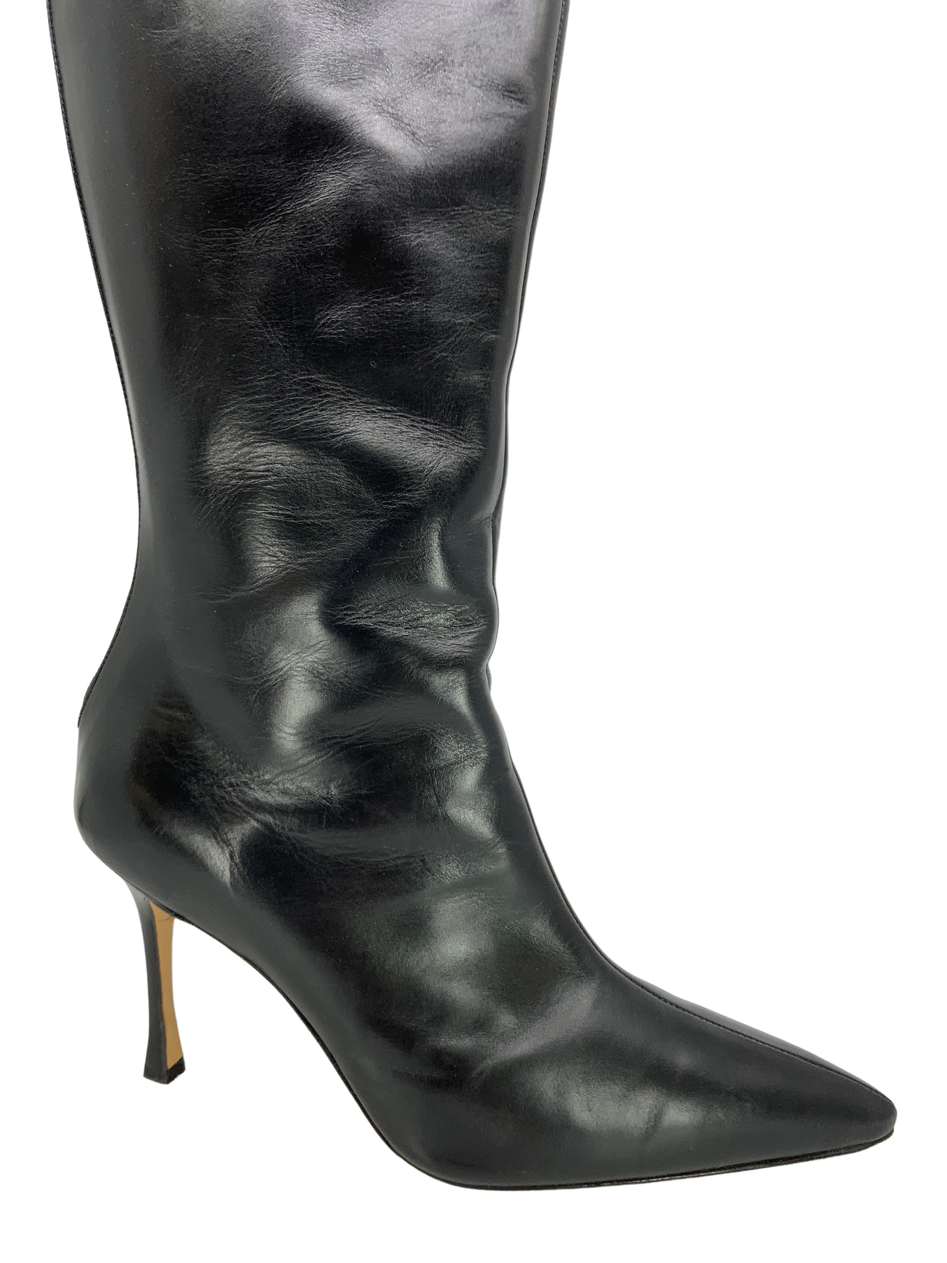 Manolo Blahnik Genuine Leather Knee High Boots for Women - Size 11 US - Elegant & Comfortable Winter Fashion Boots for Office, Party & Night Out