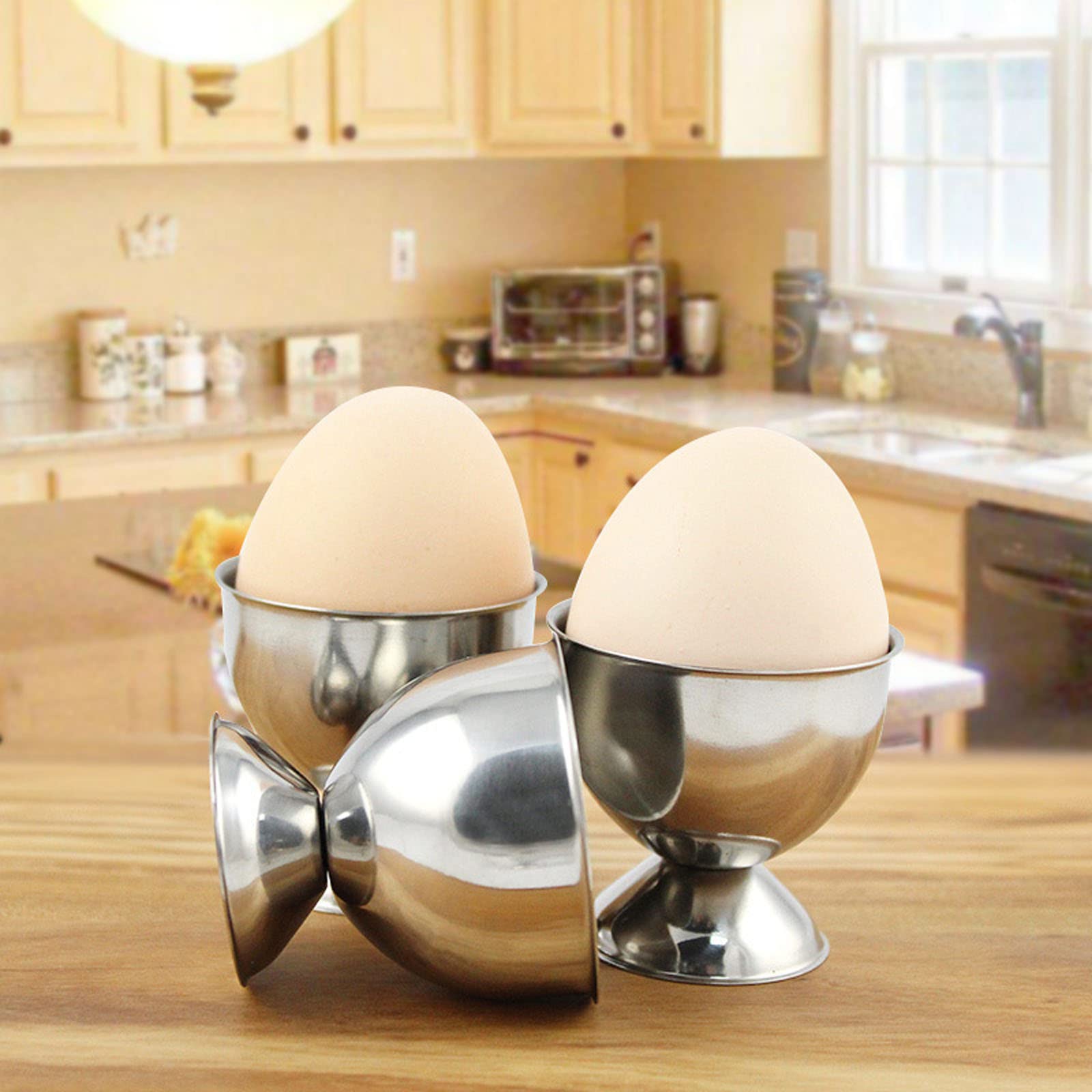 Stainless Steel Egg Cup Holder Set - 4 Pack Soft Boiled Egg Stand Tray, Dishwasher Safe Kitchen Tools for Breakfast, Brunch & Dining Decor