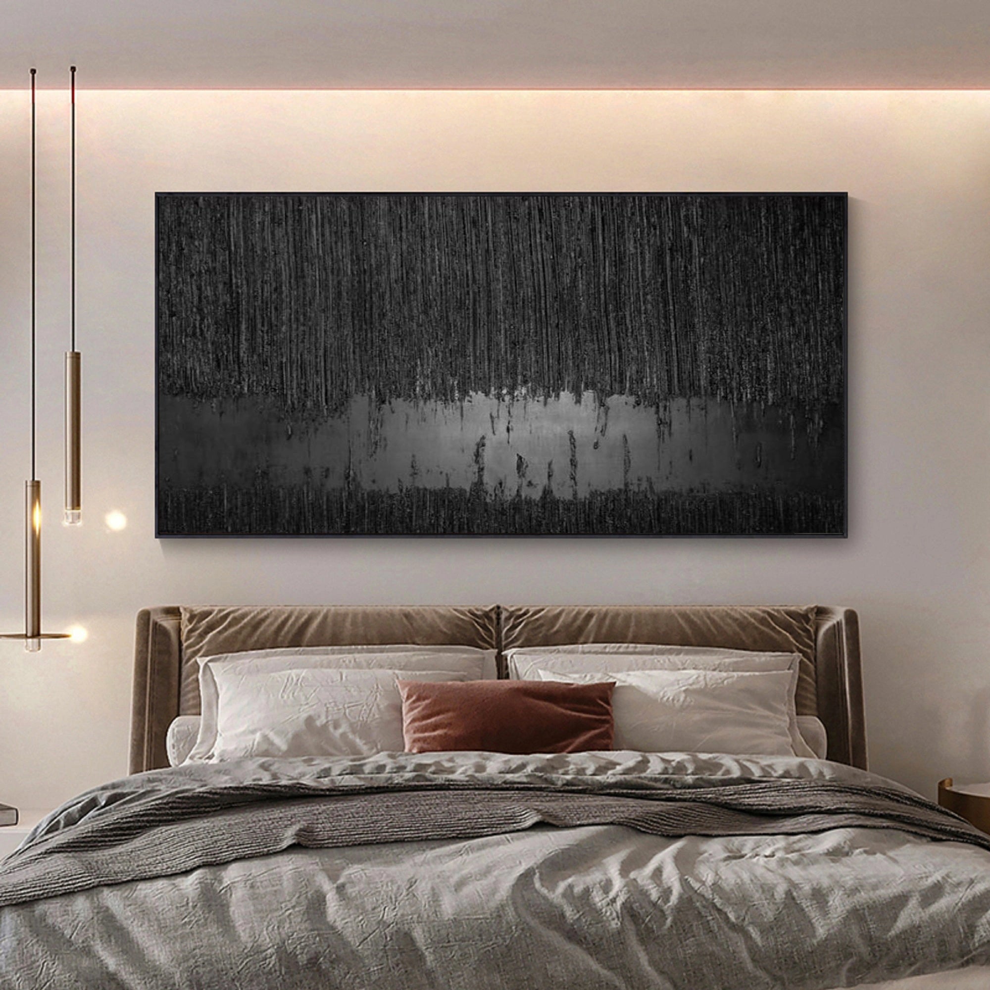 Black Minimalist Textured Abstract Wall Art Painting - Modern Home Decor for Living Room, Bedroom & Office | Premium Canvas Artwork #MZ024