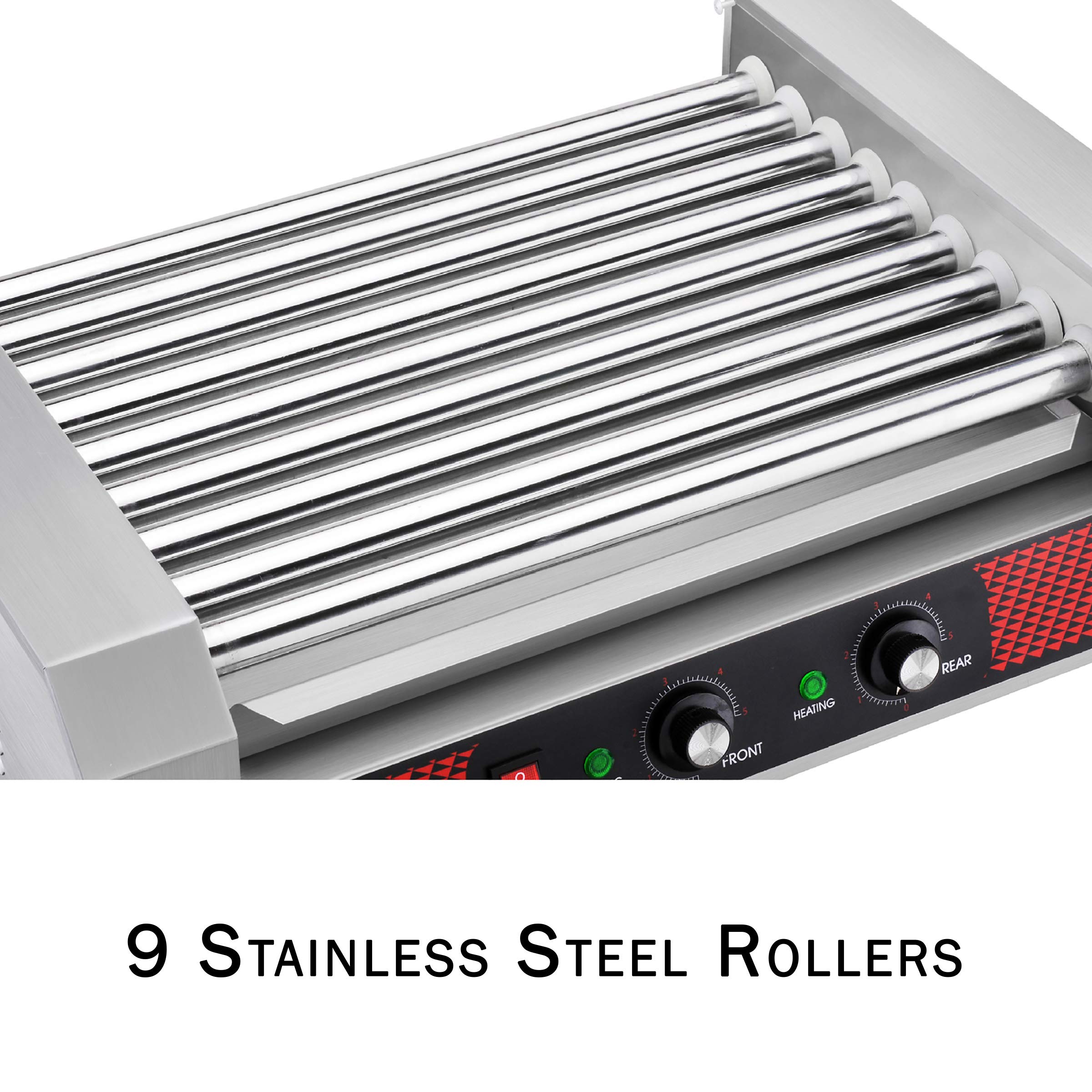 Commercial Hot Dog Roller Machine - 9 Stainless Steel Rollers Cooks 24 Hot Dogs - Concession Stand & Restaurant Equipment by Great Northern Popcorn - Perfect for Movie Theaters, Carnivals, and Food Trucks