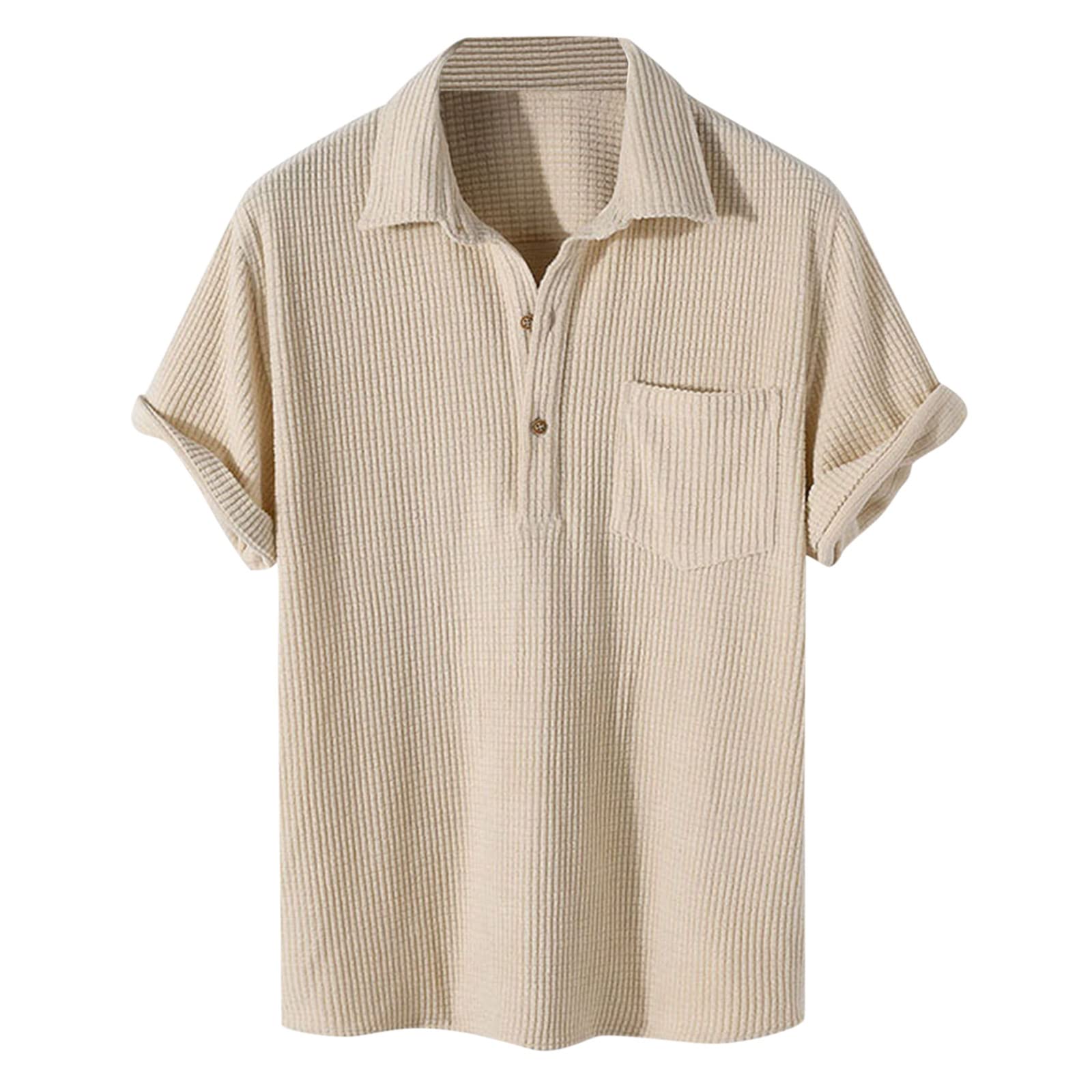 Wrinkle-Free Men's Waffle Knit Polo Shirt - Breathable Short Sleeve Casual Top for Golf, Beach Vacations & Tropical Holidays | Perfect Summer Wear for Outdoor Activities