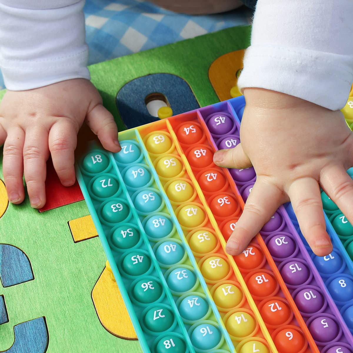 **Kingmall Rainbow Square Fidget Toy - 9x9 Multiplication Games, 100 Bubbles Stress Relief Pop for Kids & Teachers - Includes 1-9 Times Tables - Perfect for Math Learning & Classroom Activities**