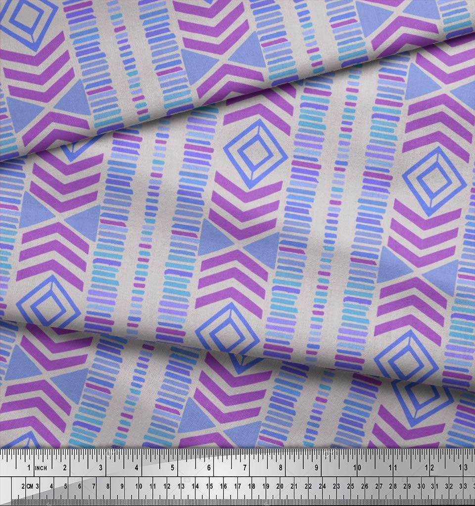 Soimoi Moss Georgette Gray Fabric by The Yard - 42 Inch Wide Aztec Geometric Printed Material for Dresses, Curtains & Home Decor | Tribal Contemporary Fusion Fashion Fabric