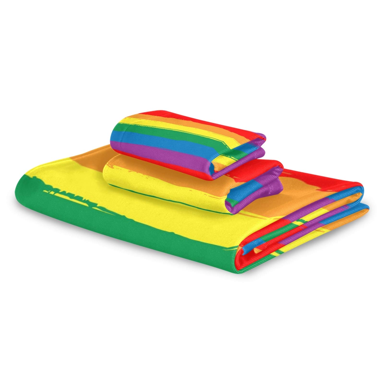 ALAZA Rainbow Striped 3-Piece Bath Towel Set - 1 Bath Towel, 1 Hand Towel, 1 Washcloth | Ultra Soft & Absorbent Cotton Towels for Bathroom, Kitchen, Gym, Beach & Travel | Home Essentials & Spa Luxury