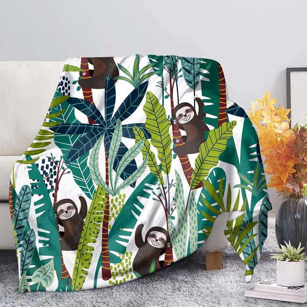Boho Sloth Design Cozy Throw Blanket for Bed & Couch - Lightweight All-Season Air Conditioning Blanket | Durable XL Sofa Blanket for Family Warmth in Green | Perfect for Lounging, Napping & Home Decor