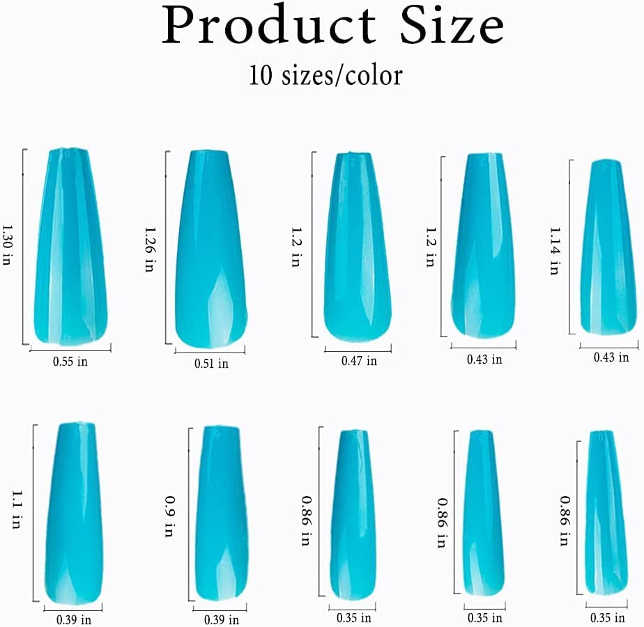 GFF Colorful Long Coffin Press On Nails - 100Pcs Ballerina Fake Nails with Full Cover Acrylic Tips for DIY Nail Art & Salon Use - Perfect for Parties, Weddings, and Special Occasions