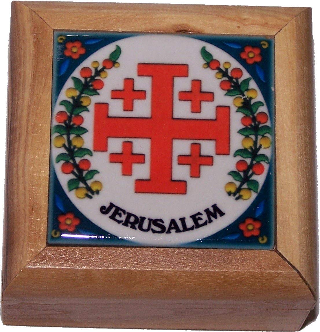 Holy Land Market First Communion Box - Olive Wood Rosary Box with Jerusalem Cross from Bethlehem - Perfect for First Communion Gifts, Religious Keepsakes & Prayer Storage