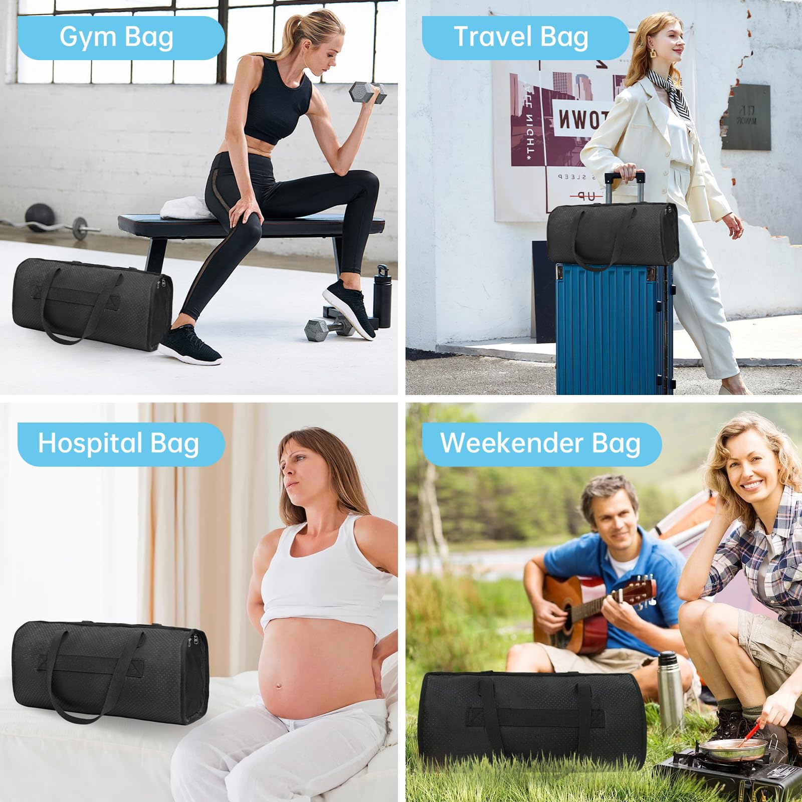 2-in-1 Toddler Airplane Bed & Travel Bag - Portable Kids Plane Seat Extender & Carry-On Duffel - Baby Flight Essentials Footrest for Infants - Perfect for Air Travel, Gym & Hospital Weekender (Black)