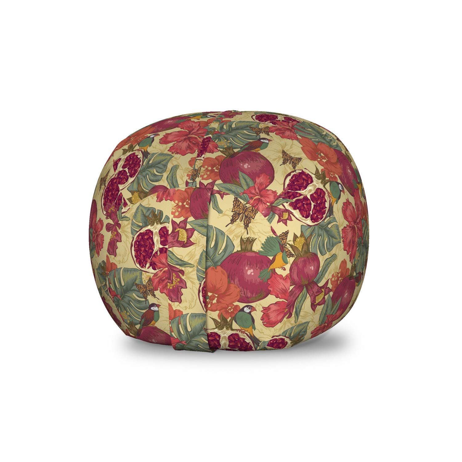 Ambesonne Vintage Storage Toy Bag Chair - Natural Tropical Birds Butterflies Flowers Pomegranate Design - Stuffed Animal Organizer Washable Small Beige Red Bag - Perfect for Kids' Room, Nursery & Playroom Organization