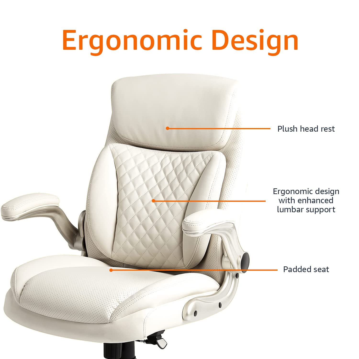 Amazon Basics Ergonomic Executive Office Chair - Adjustable Height, Tilt & Lumbar Support with Flip-Up Armrests - Cream Bonded Leather (29.5