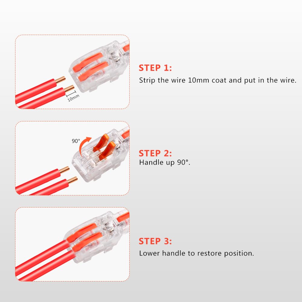 1 in 2 Out Lever Wire Connectors - 25 Pcs Transparent Shell with Orange Handle Splicing Connectors Kit for Electrical Wiring | DIY Home Projects, Automotive Repairs & Industrial Applications