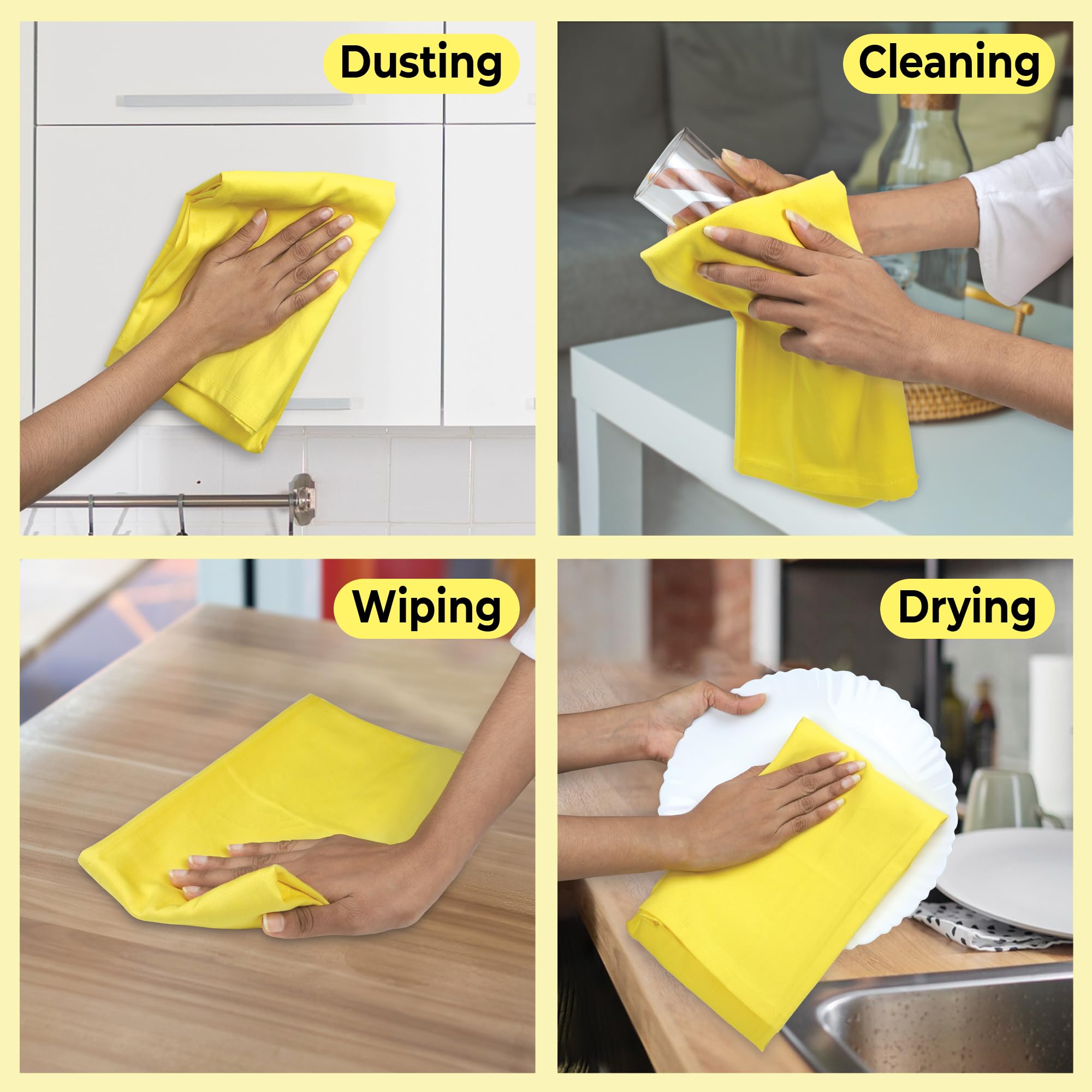 Premium 100% Cotton Kitchen Towels Set of 6 - Ultra Soft & Highly Absorbent 20x30 Inches Yellow Dish Towels for Cooking, Baking & Cleaning - Urban Villa Solid Kitchen Towels