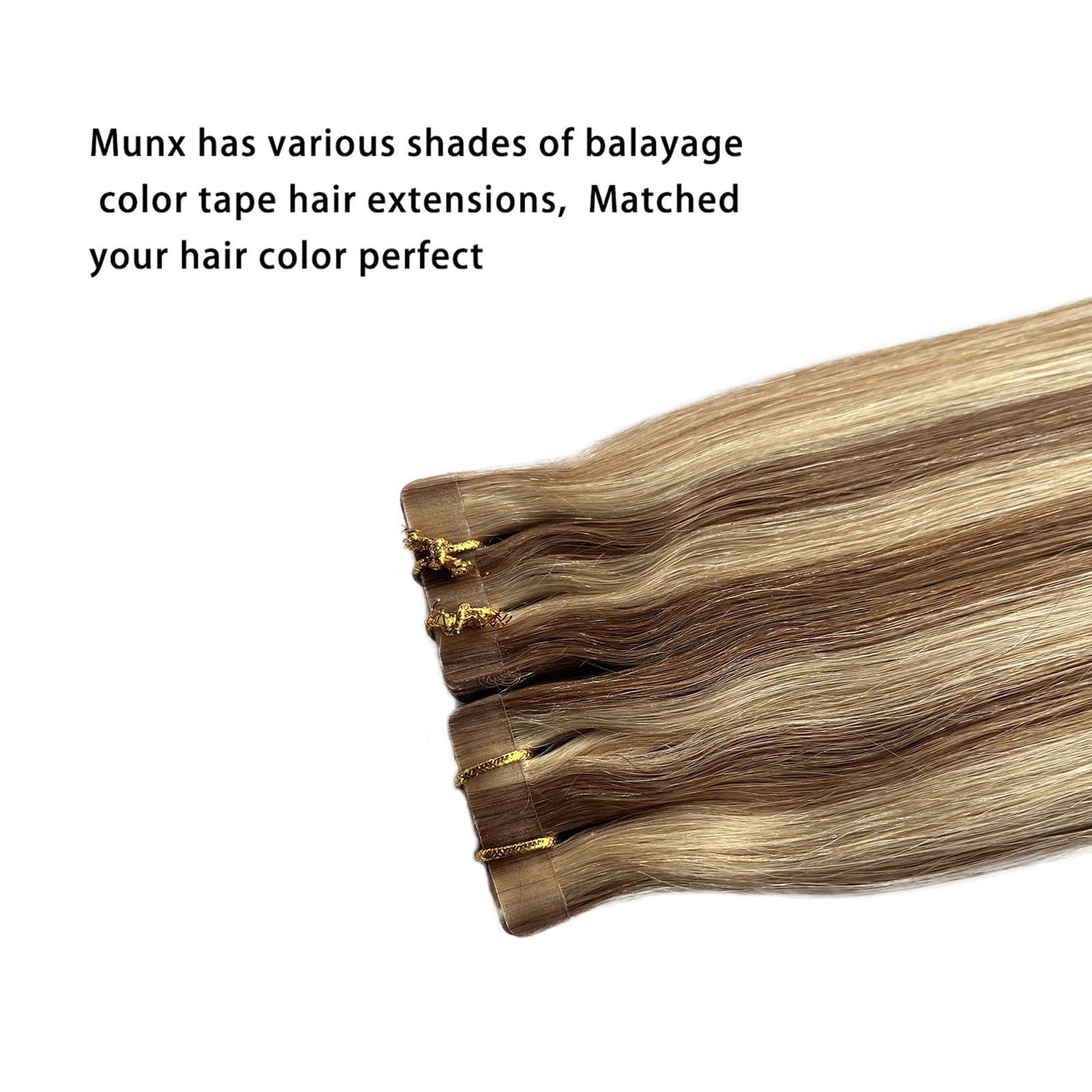 Remy Tape-in Human Hair Extensions - Golden Brown with Bleach Blonde Highlights Balayage | Natural Skin Weft Real Hair Extensions for Women | Perfect for Daily Wear, Special Occasions & Styling