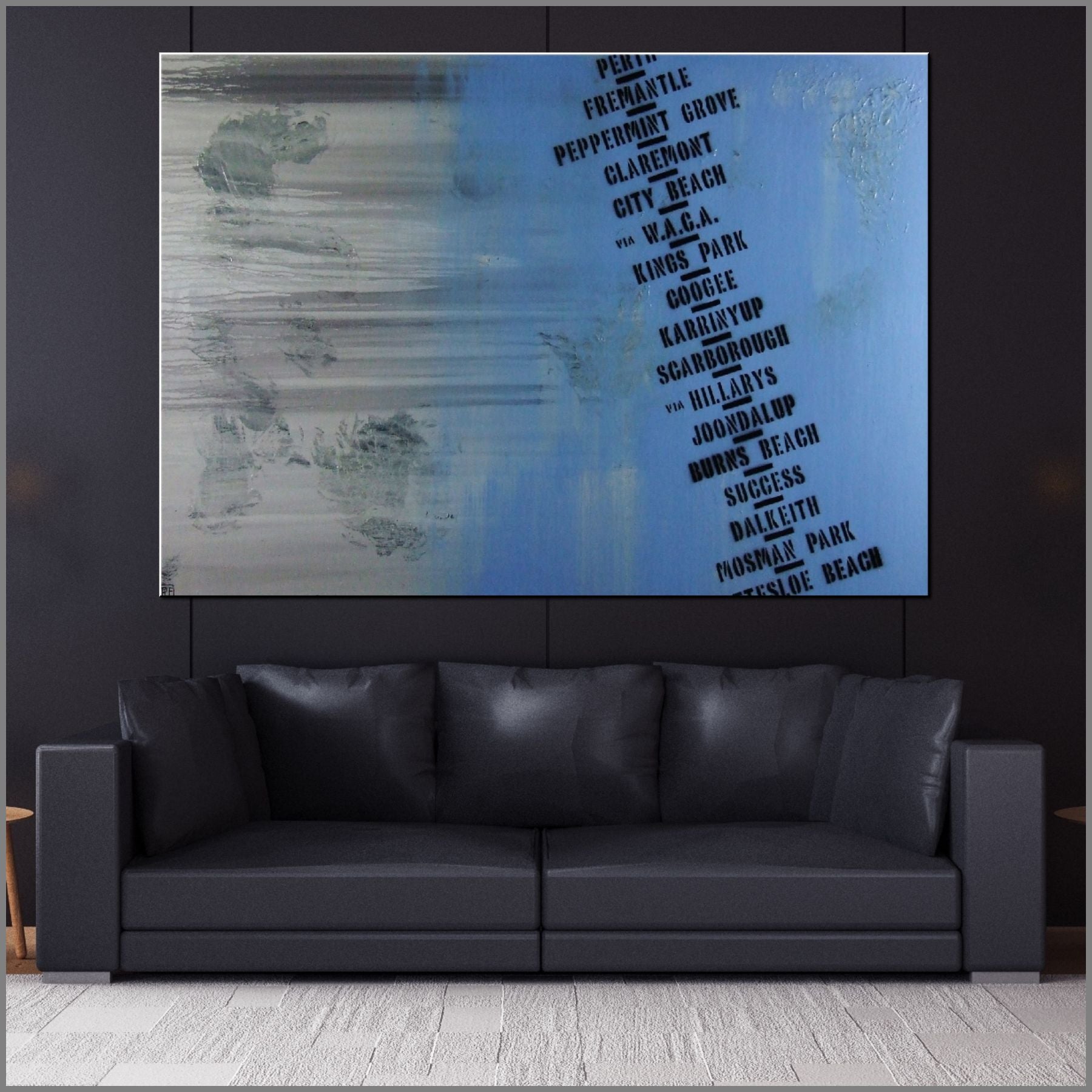 Next Stop WACA 140cm x 100cm Perth Blue Pop Art Canvas Wall Painting - Modern Home Decor for Living Room, Bedroom & Office