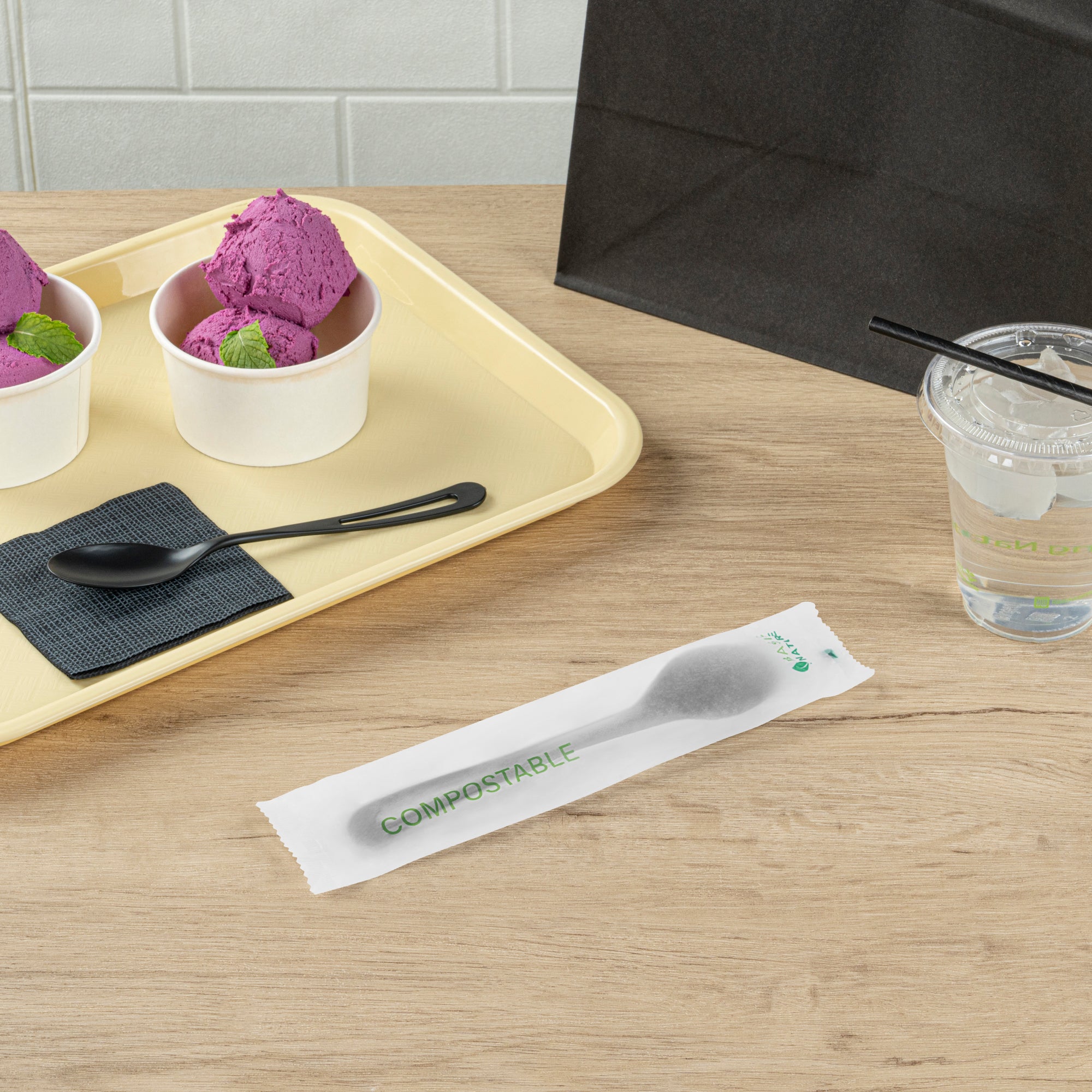 Eco-Friendly Black CPLA Plastic Spoons - Compostable, Heat Resistant (7.5
