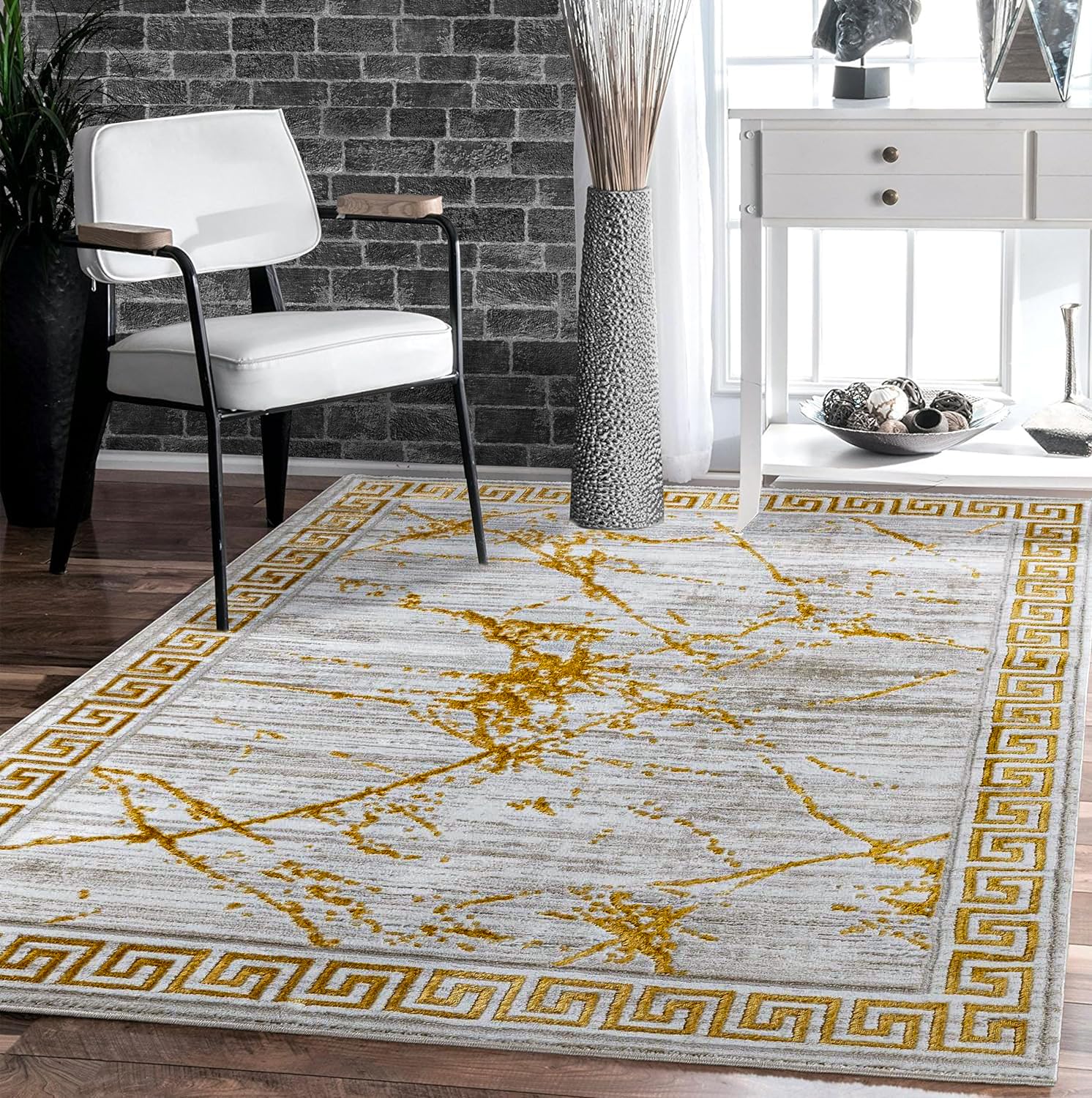 GLORY RUGS 8x10 Modern Abstract Area Rug - Cream & Gold Marble Pattern Carpet for Living Room, Dining Room, Bedroom | Soft & Stylish Home Decor