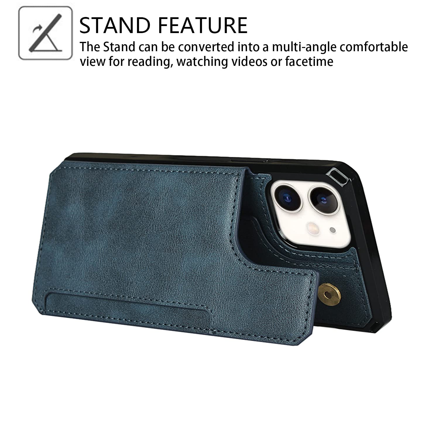Premium PU Leather iPhone 11 Wallet Case with Card Slots & Kickstand - Magnetic Clasp, Shockproof Flip Cover with Wrist Strap (Blue) - Perfect for Daily Commute, Travel & Hands-Free Convenience