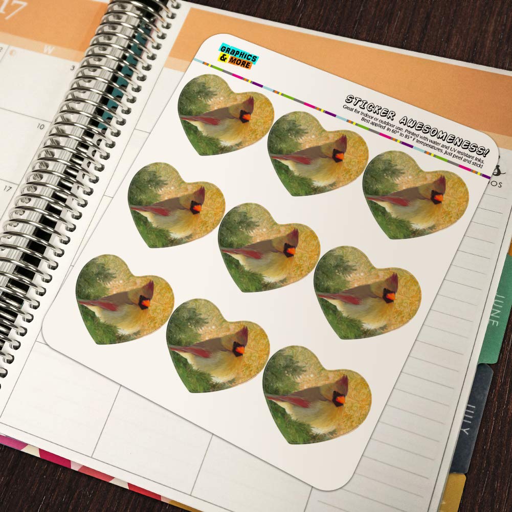 Christmas Holiday Cardinal Bird Heart Shaped Planner Stickers - Scrapbook & Calendar Decorative Stickers for DIY Crafts, Journaling, and Gift Wrapping