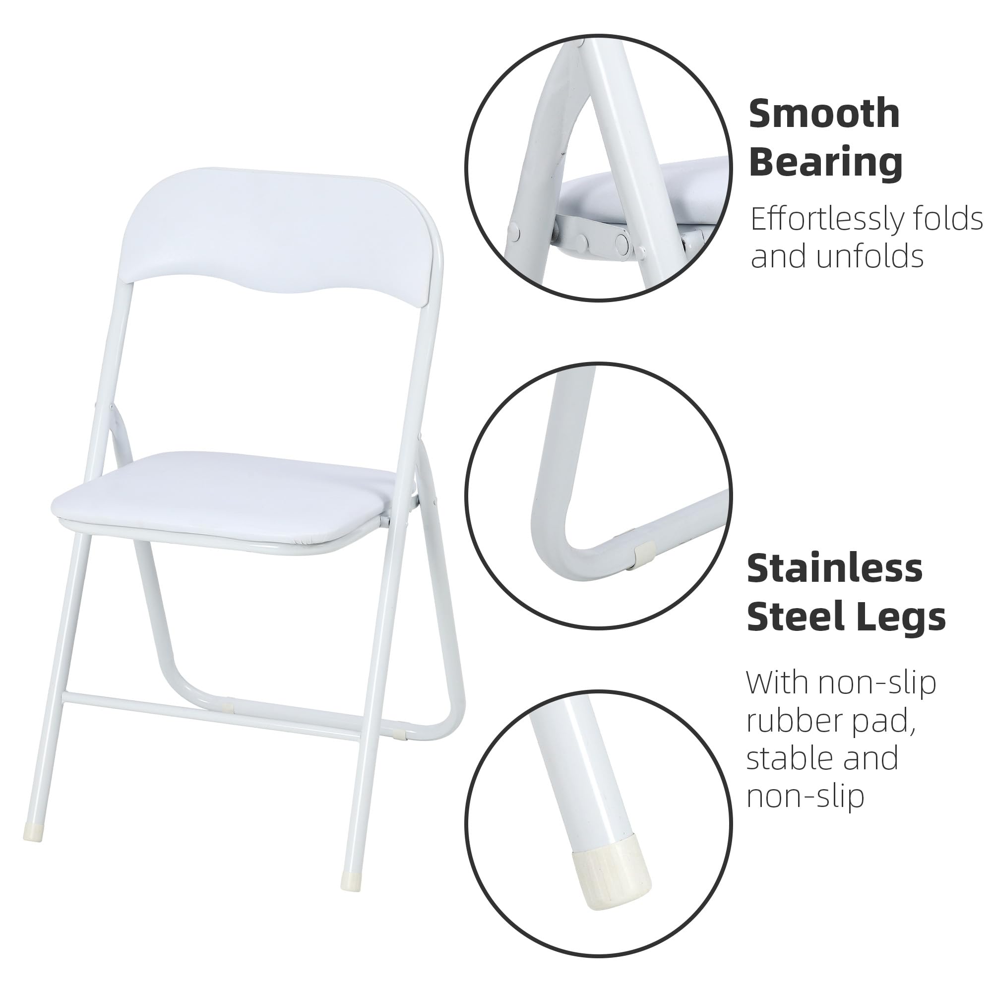 GAOMON 2 Pack Folding Chairs - Portable Metal Stackable Chairs with Cushion & Non-Slip Feet for Indoor Outdoor Events, Parties, Camping, Picnics & Home Use - White