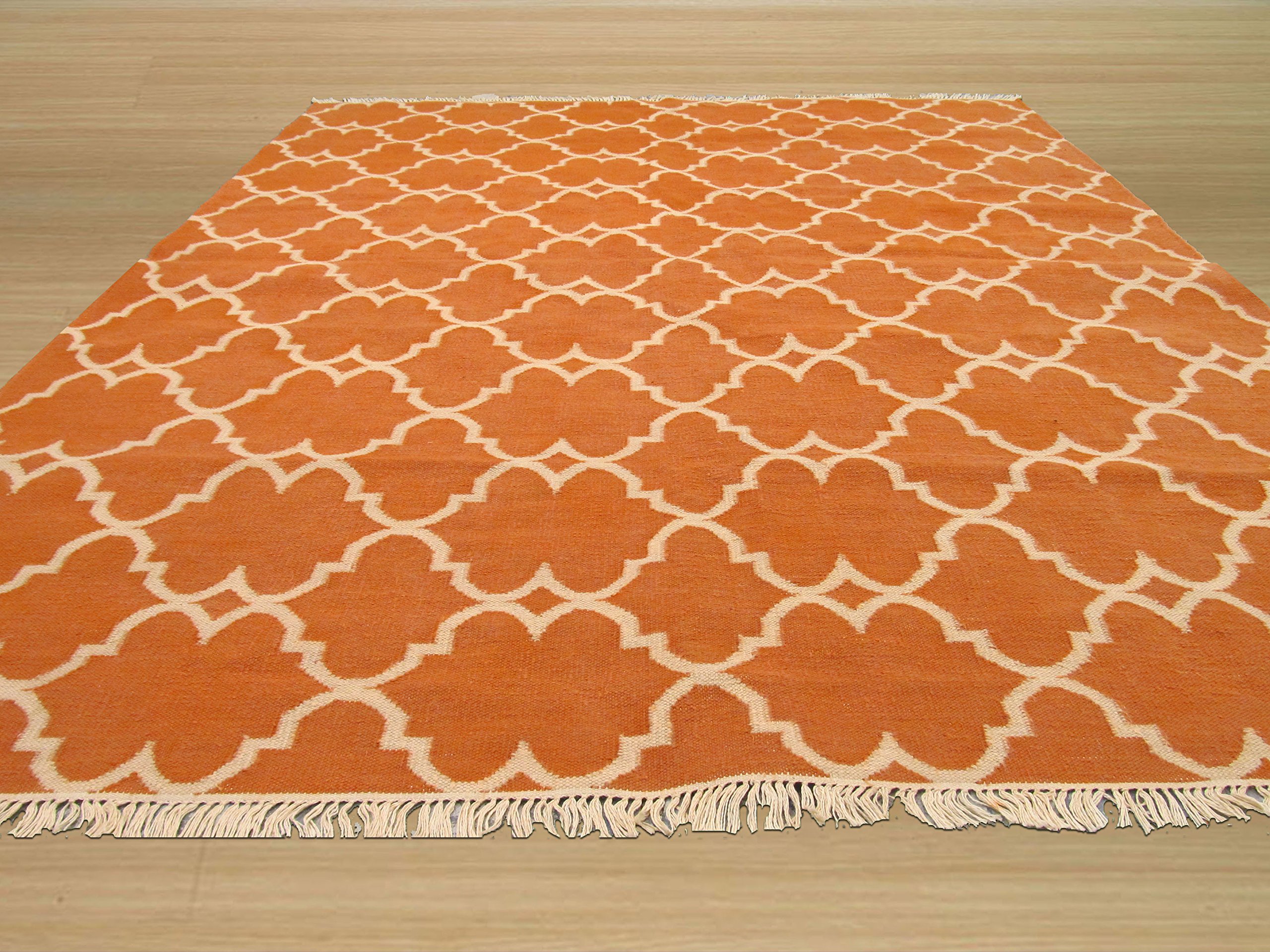 EORC Orange Handmade Polyester Reversible Moroccan Outdoor Rug - Durable & Stylish Area Rug for Patio, Garden, Deck - Waterproof & UV Resistant for All-Weather Use - Perfect for Outdoor Entertaining & Relaxation