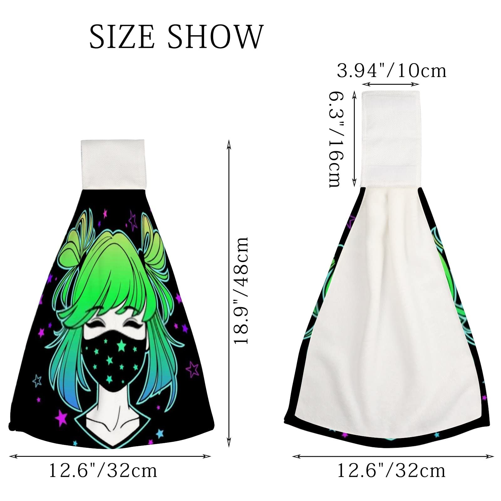 Cute Cartoon Green Hair Girl Kitchen Hanging Hand Towels - Super Absorbent, Soft Bathroom Towel with Loop for Easy Hanging - Machine Washable (1 Pack) - Perfect for Kitchen, Bathroom, and Home Decor
