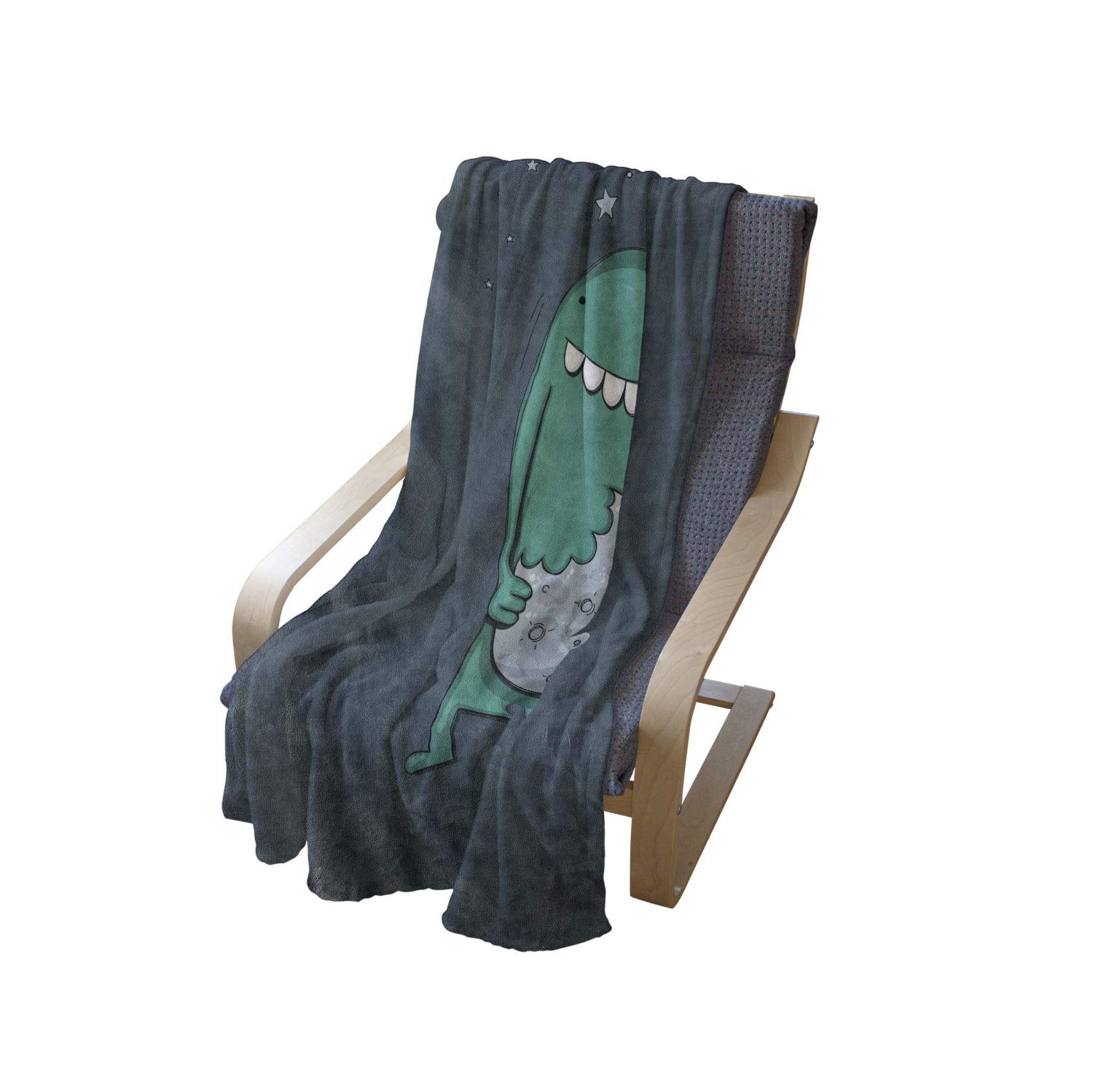 Ambesonne Cartoon Monster Fleece Throw Blanket - Soft Flannel Couch Cover for Adults, 50x60 Inches, Slate Blue & Sea Green - Cozy Accent Blanket for Sofa, Bed, or Gift Giving