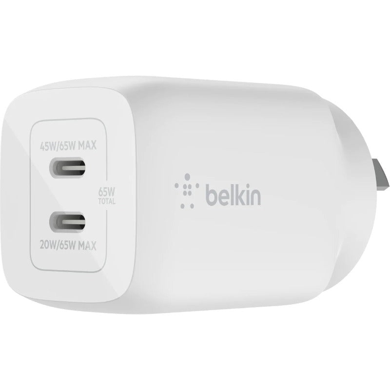 Belkin BOOST↑CHARGE PRO 65W USB-C Wall Charger - Fast Charging Adapter for MacBook Pro/Air, iPhone 15/14/13, iPad, Samsung Galaxy - Compact 65W Power Delivery for Home, Office & Travel (White)