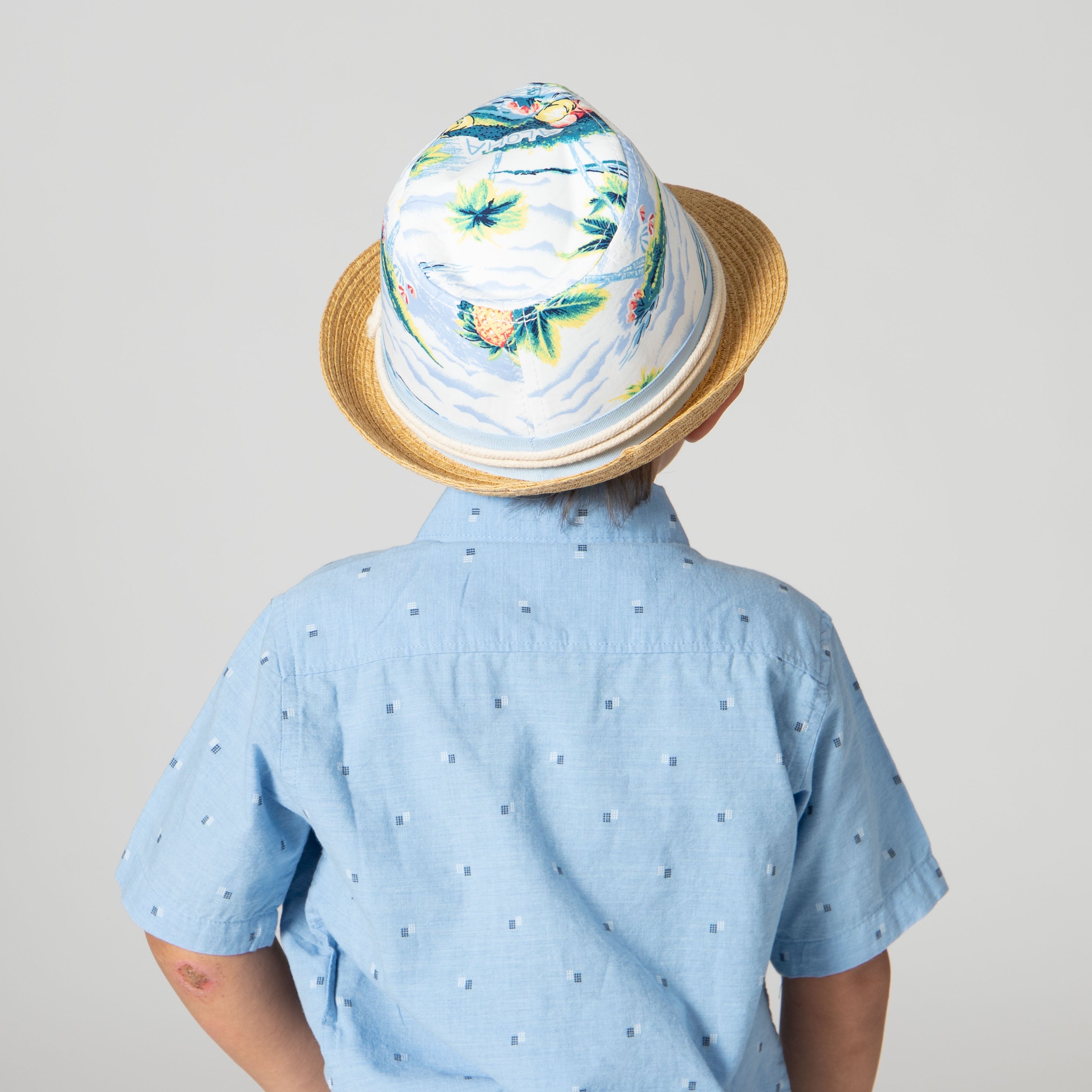 2-4 Year Old Kids' Paper Braid Fedora Hat with Tropical Print - Perfect for Beach Vacations, Summer Outings, and Photo Shoots