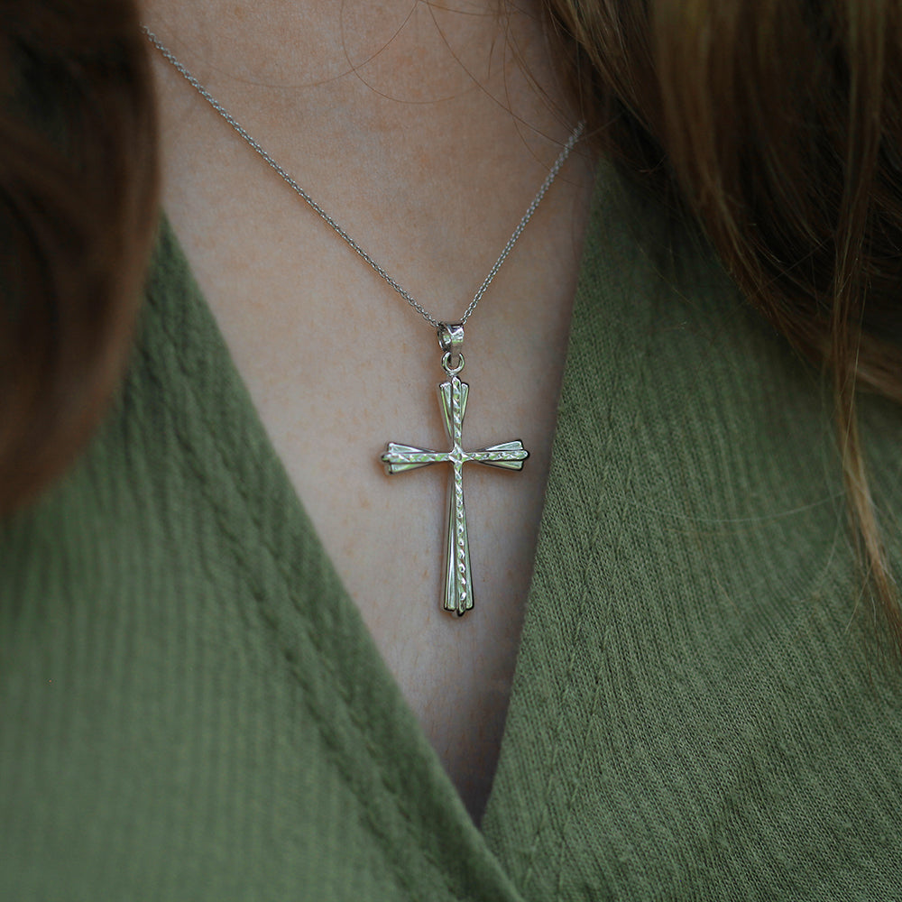 9ct White Gold Fancy Cross Pendant Necklace for Women - Elegant Religious Jewelry Gift for Baptism, Confirmation & Everyday Wear