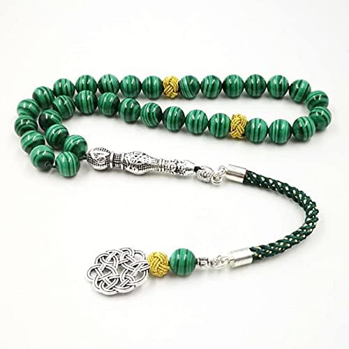 100% Natural AAAAA Grade Green Malachite Tasbih Beads Bracelet - Muslim Prayer Rosary, Yoga Meditation Jewelry, March 8 Gift for Women (Perfect for Spiritual Healing & Mindful Meditation)