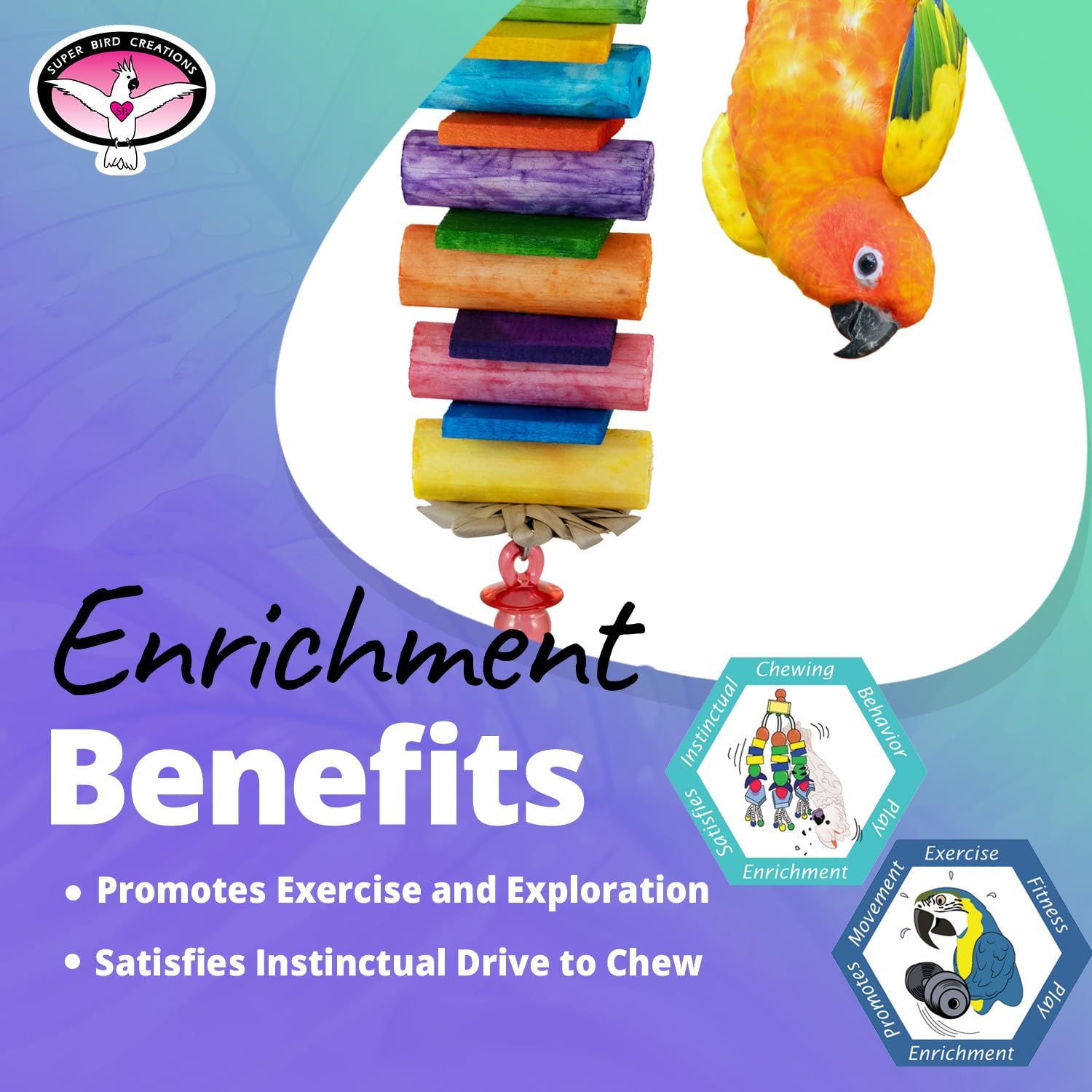 Super Bird Creations SB1199 Sola Balsa Stack Bird Toy - Natural Wooden Bird Enrichment Toys for Small & Medium Birds | Perfect for Parakeets & Cockatiels | Cage Play & Foraging Activity | Stimulating Chewing & Climbing Fun for Pet Birds